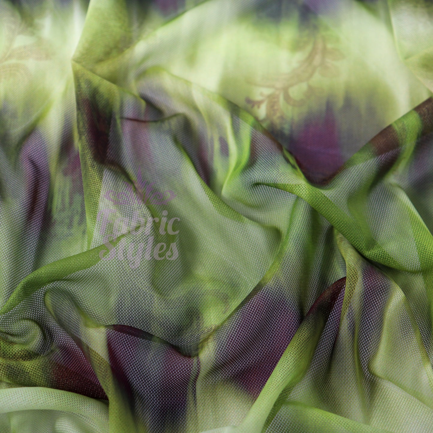 Green Black Tie Dye Paisley Power Mesh Fabric