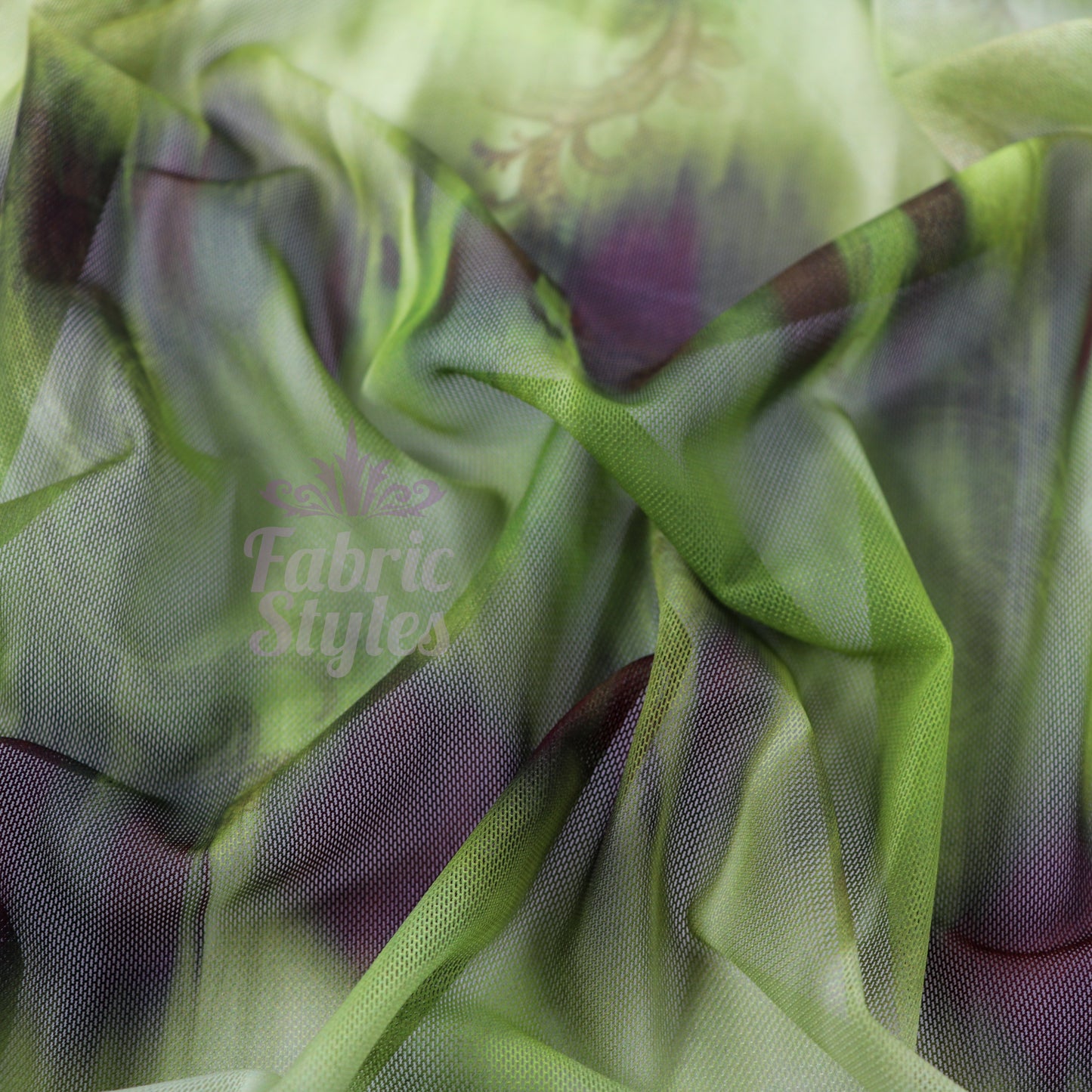 Green Black Tie Dye Paisley Power Mesh Fabric