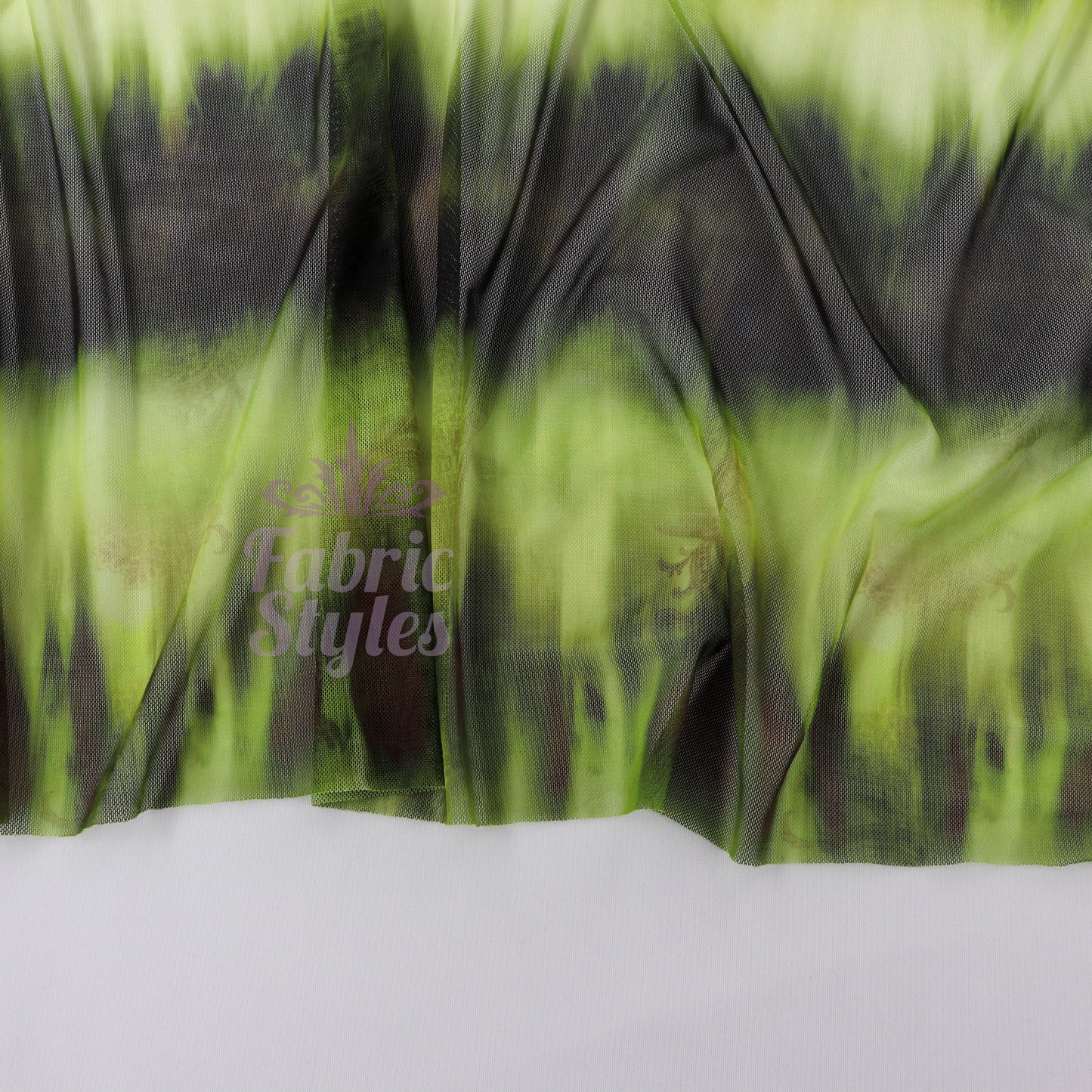 Green Black Tie Dye Paisley Power Mesh Fabric