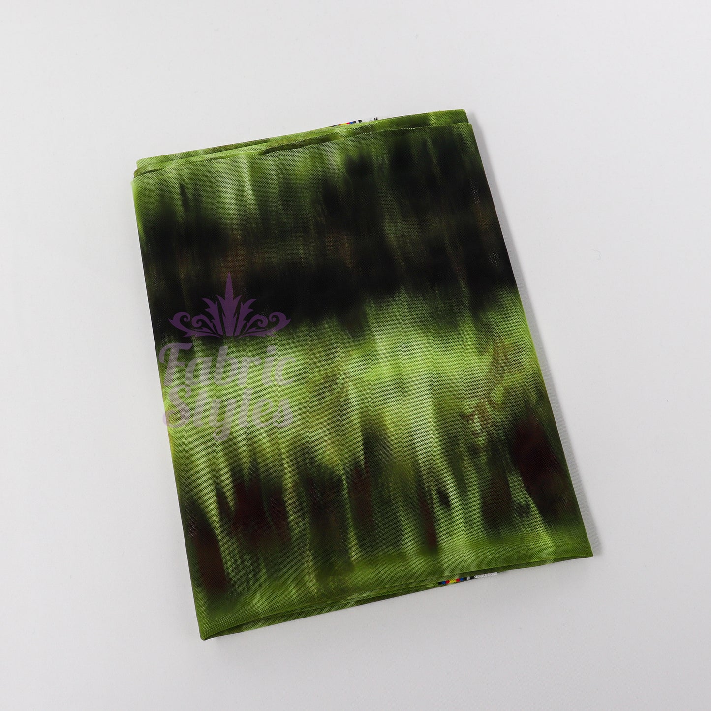Green Black Tie Dye Paisley Power Mesh Fabric