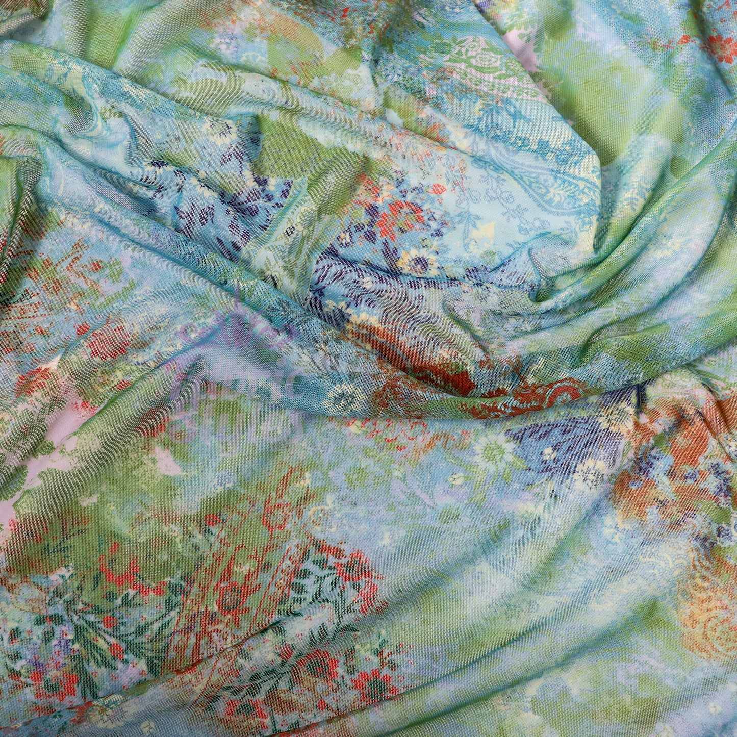 Green Floral Power Mesh Fabric