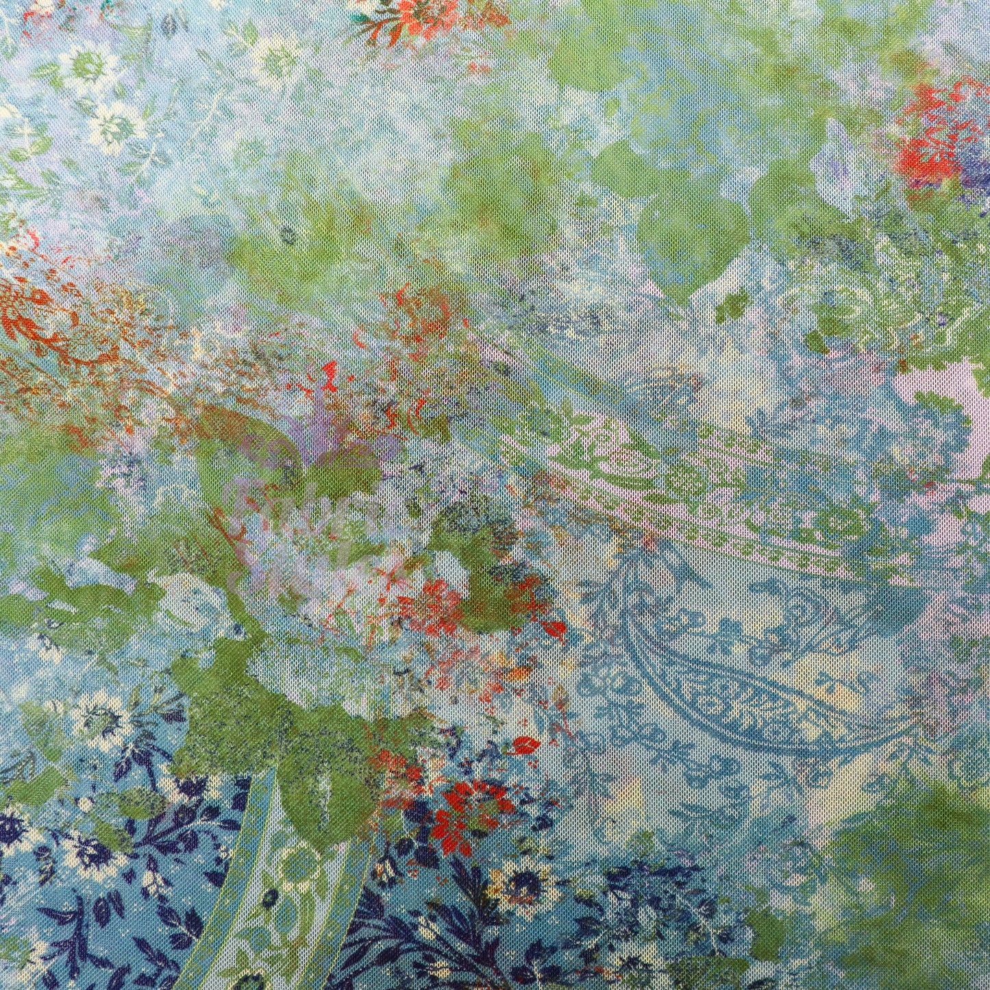 Green Floral Power Mesh Fabric