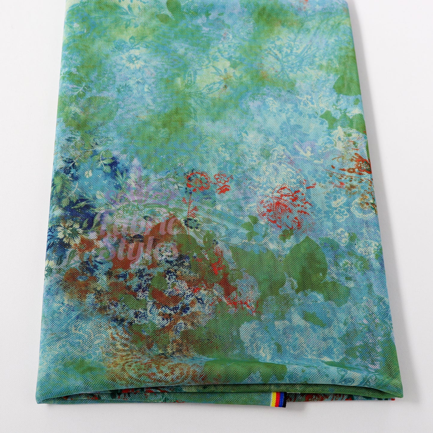 Green Floral Power Mesh Fabric