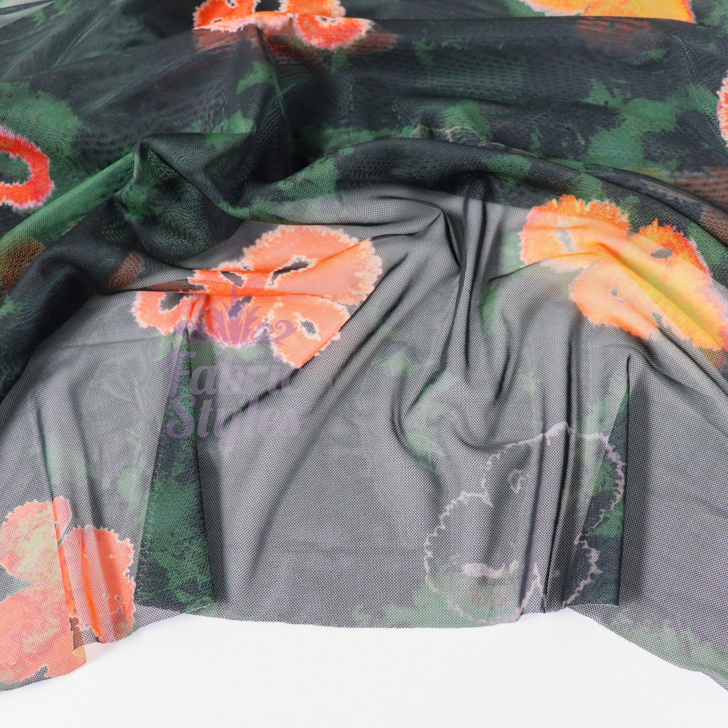 Green Tie Dye Orange Floral Power Mesh Fabric
