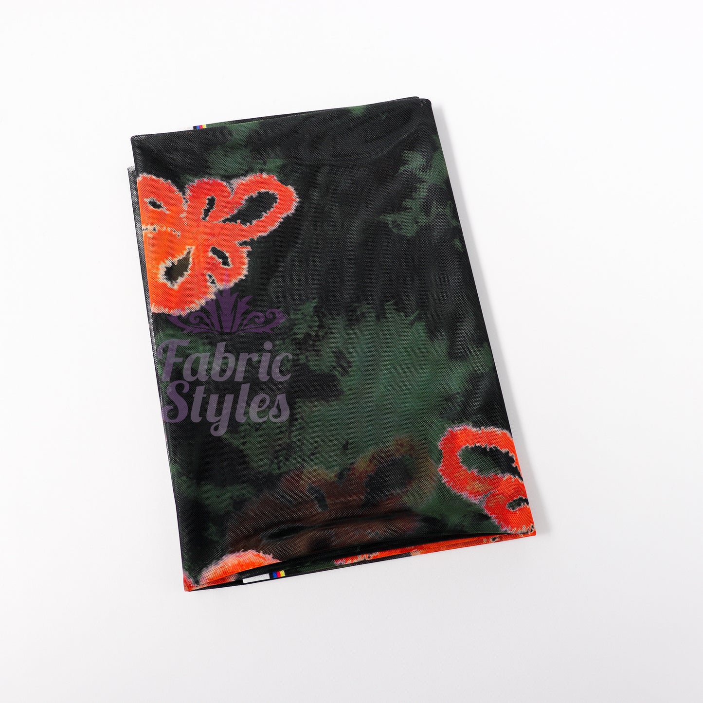 Green Tie Dye Orange Floral Power Mesh Fabric
