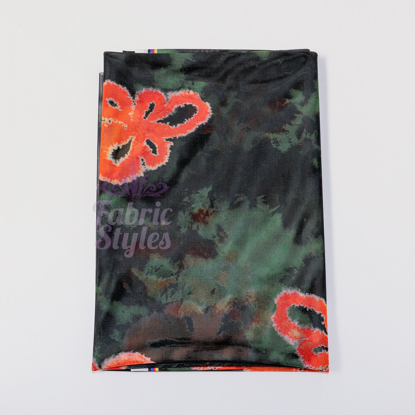 Green Tie Dye Orange Floral Power Mesh Fabric