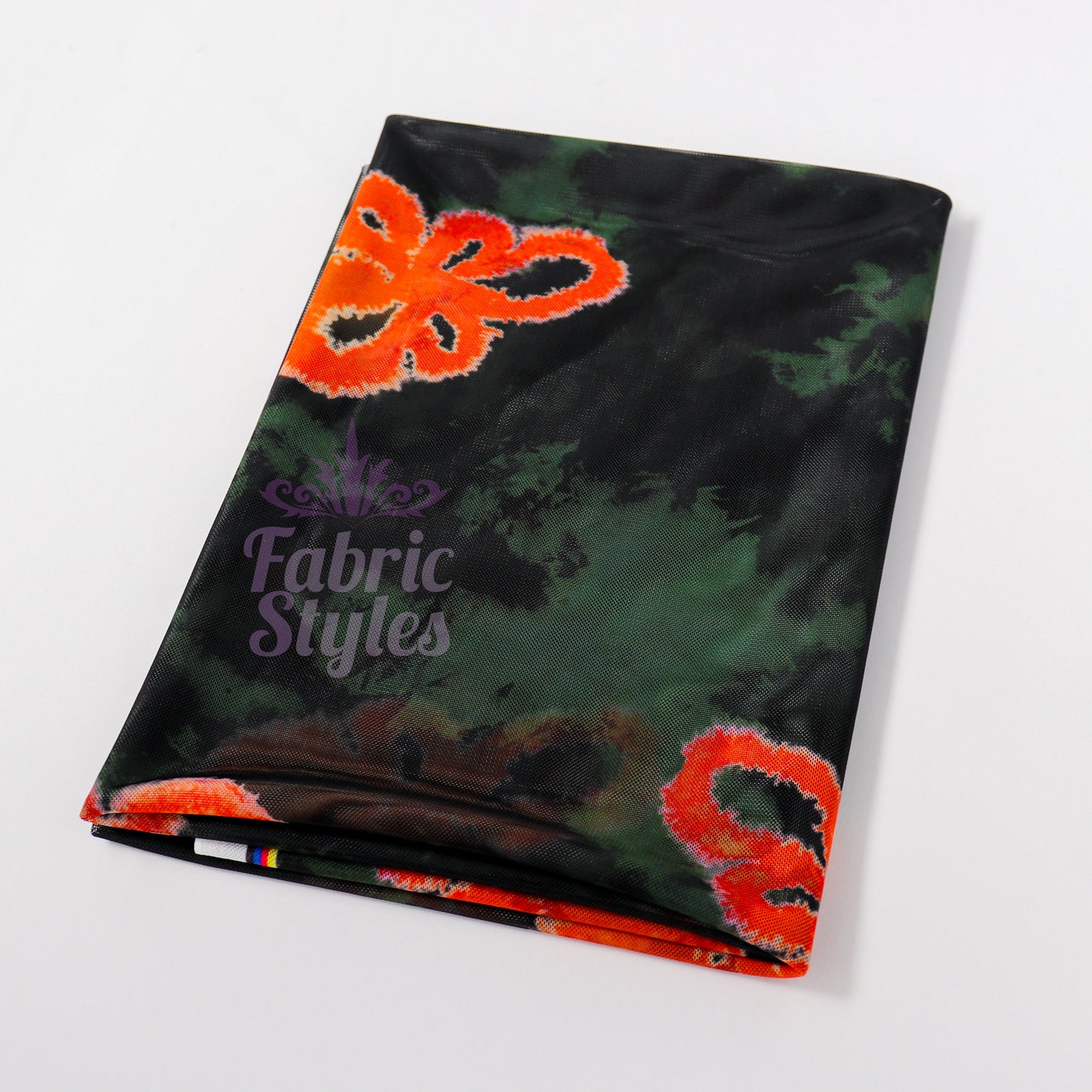 Green Tie Dye Orange Floral Power Mesh Fabric