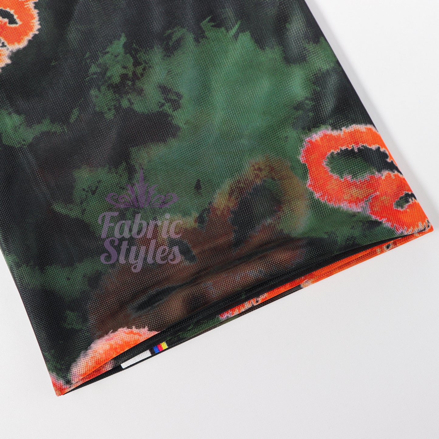 Green Tie Dye Orange Floral Power Mesh Fabric