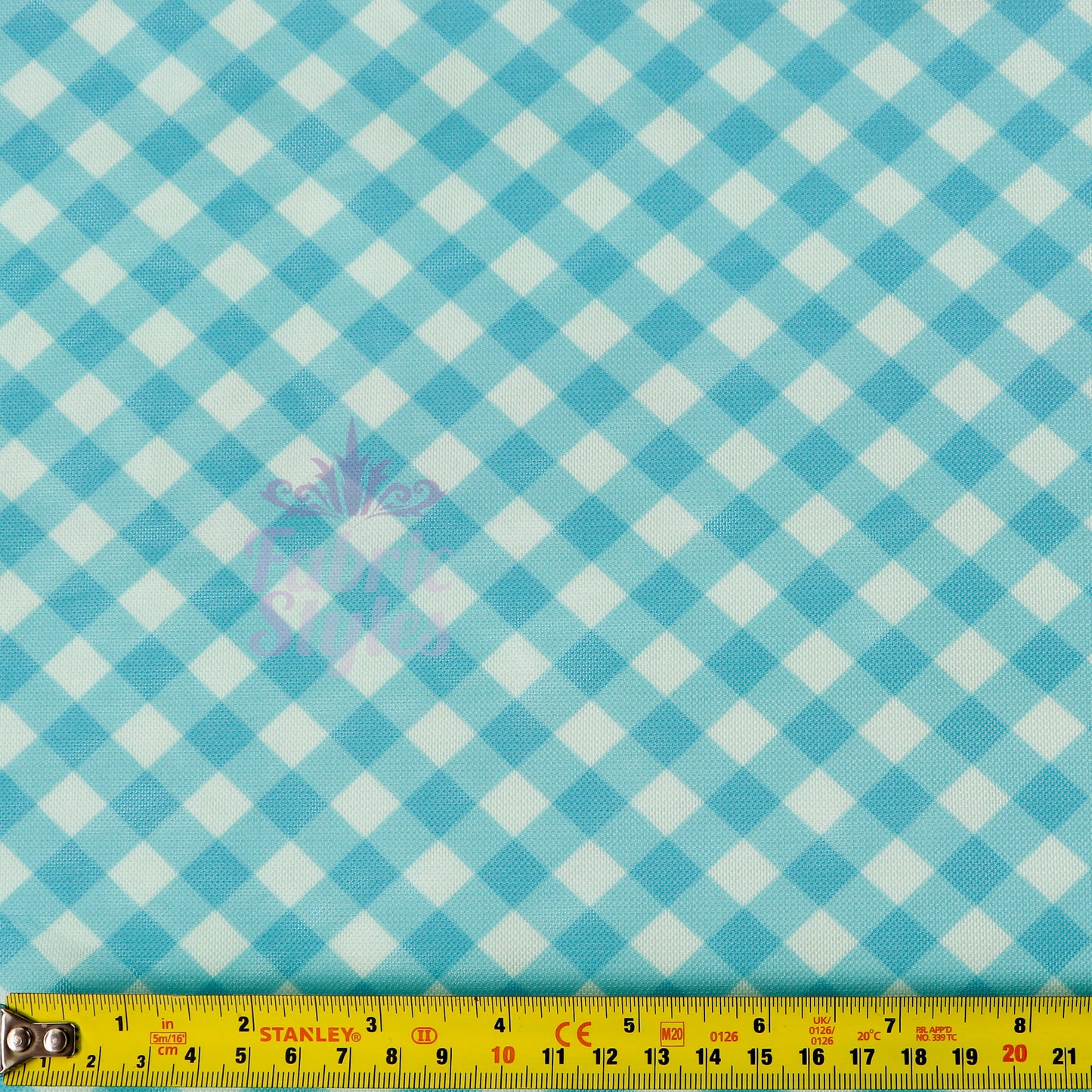 Blue Gingham Power Mesh Fabric
