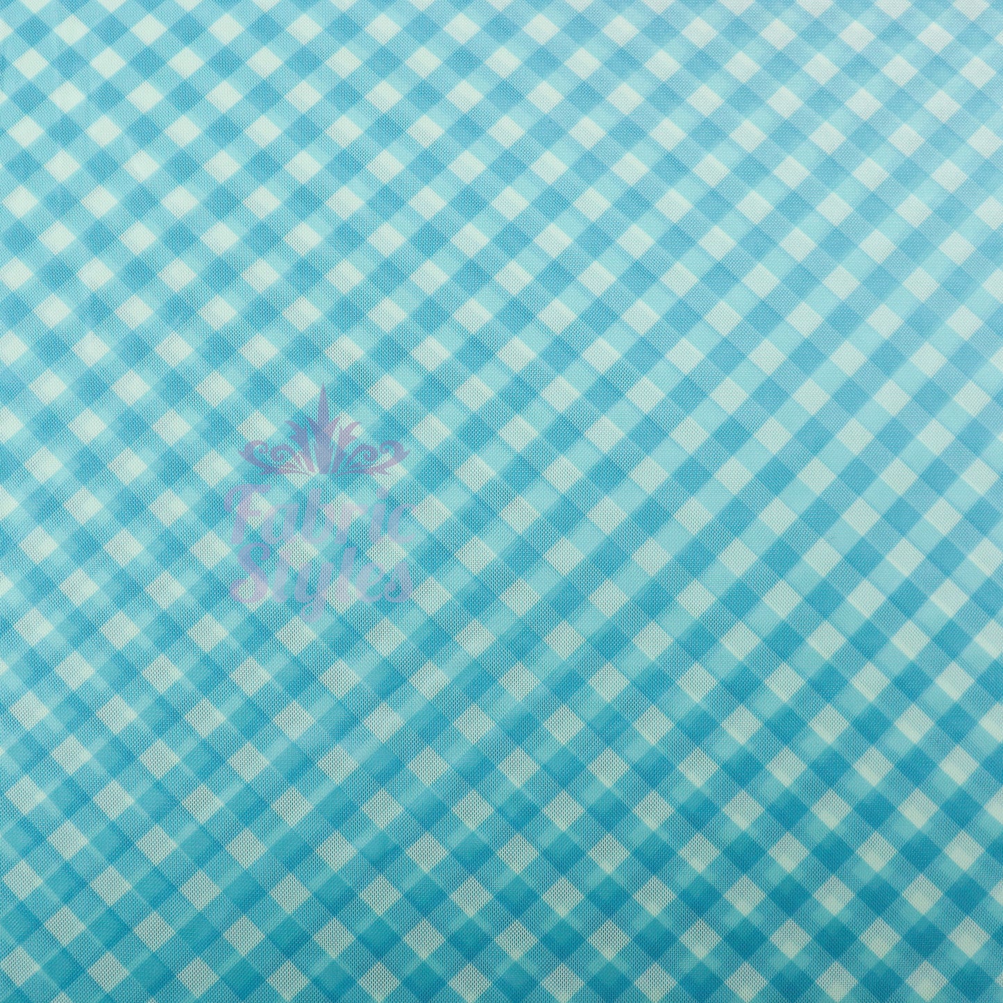 Blue Gingham Power Mesh Fabric
