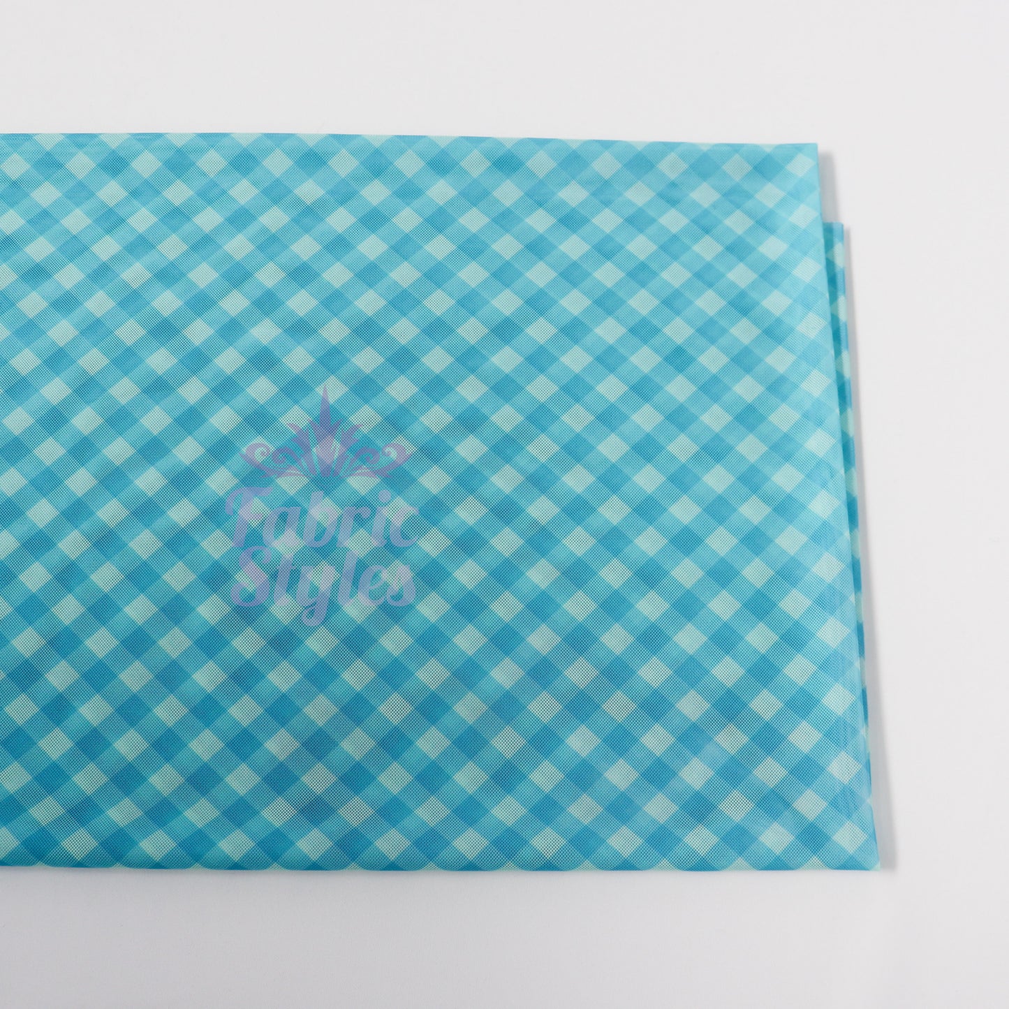 Blue Gingham Power Mesh Fabric