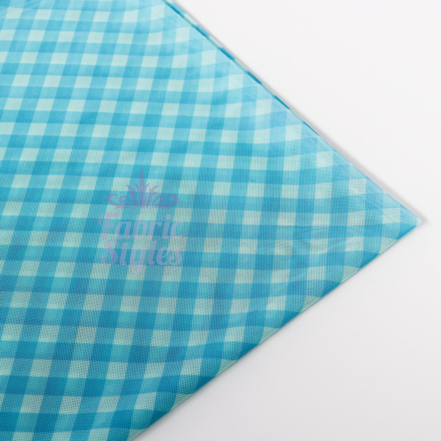 Blue Gingham Power Mesh Fabric