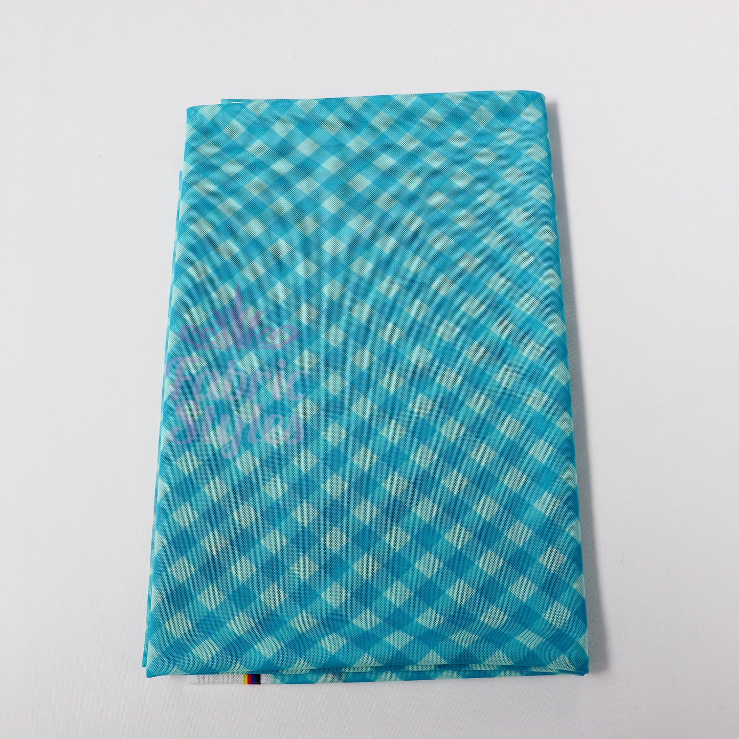 Blue Gingham Power Mesh Fabric