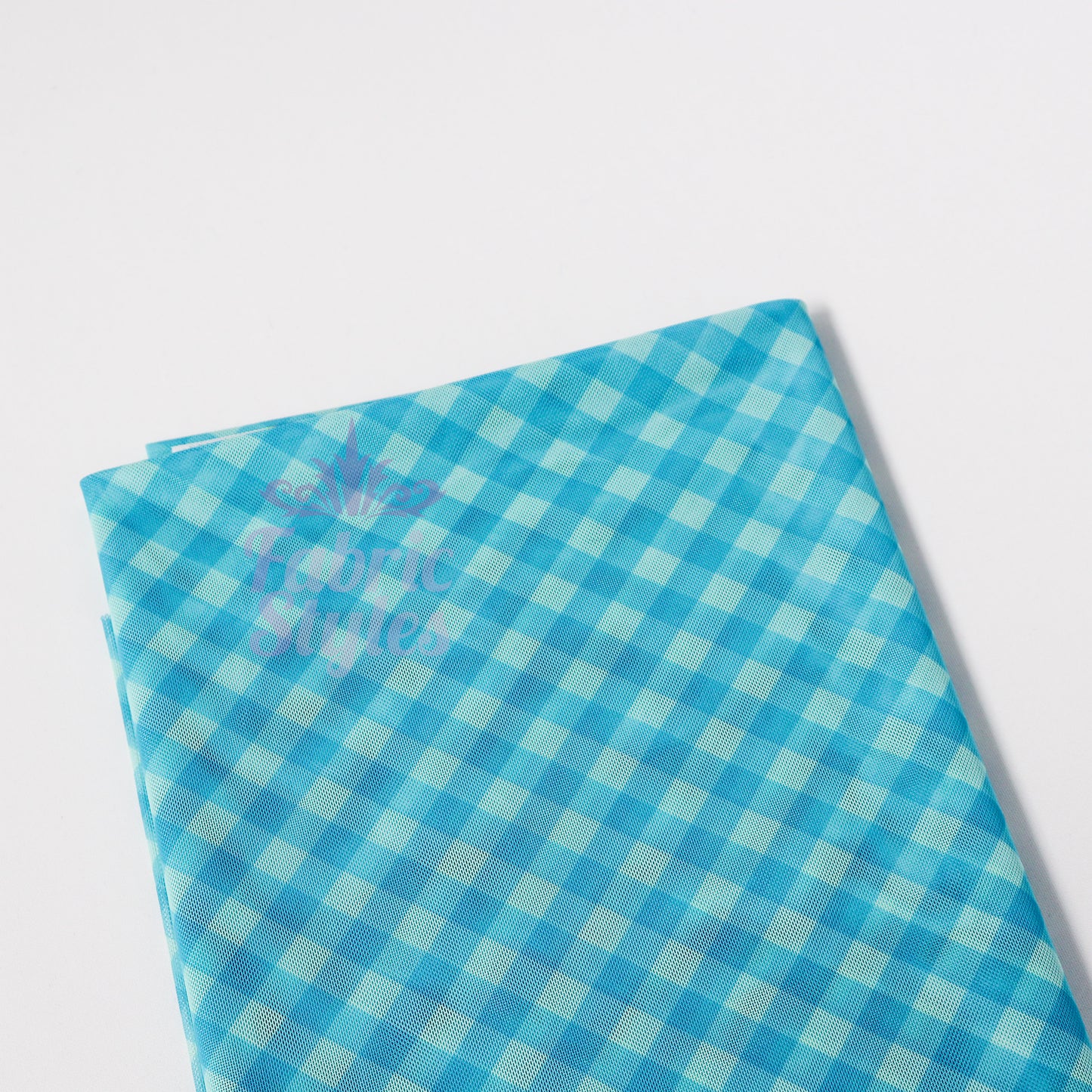 Blue Gingham Power Mesh Fabric