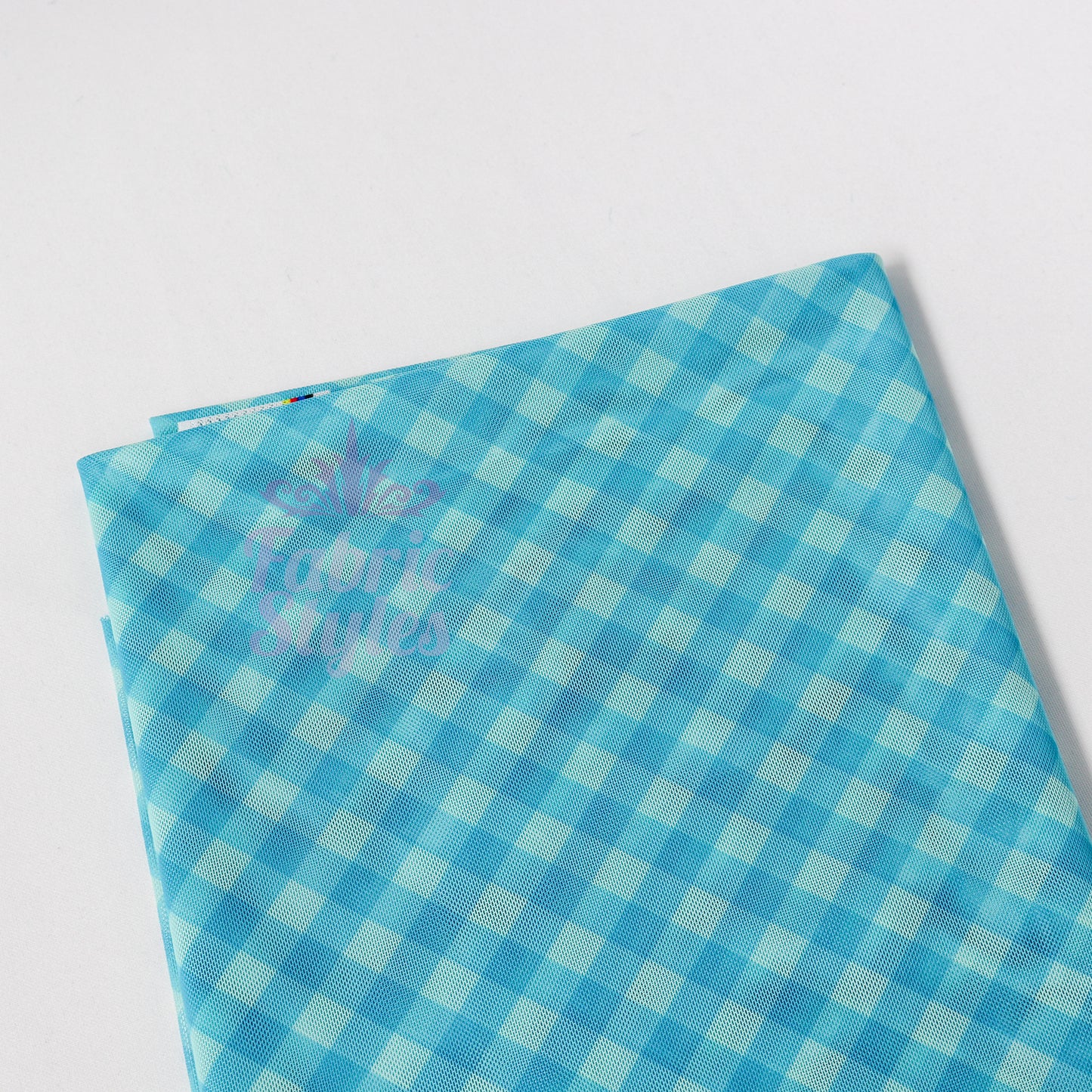 Blue Gingham Power Mesh Fabric