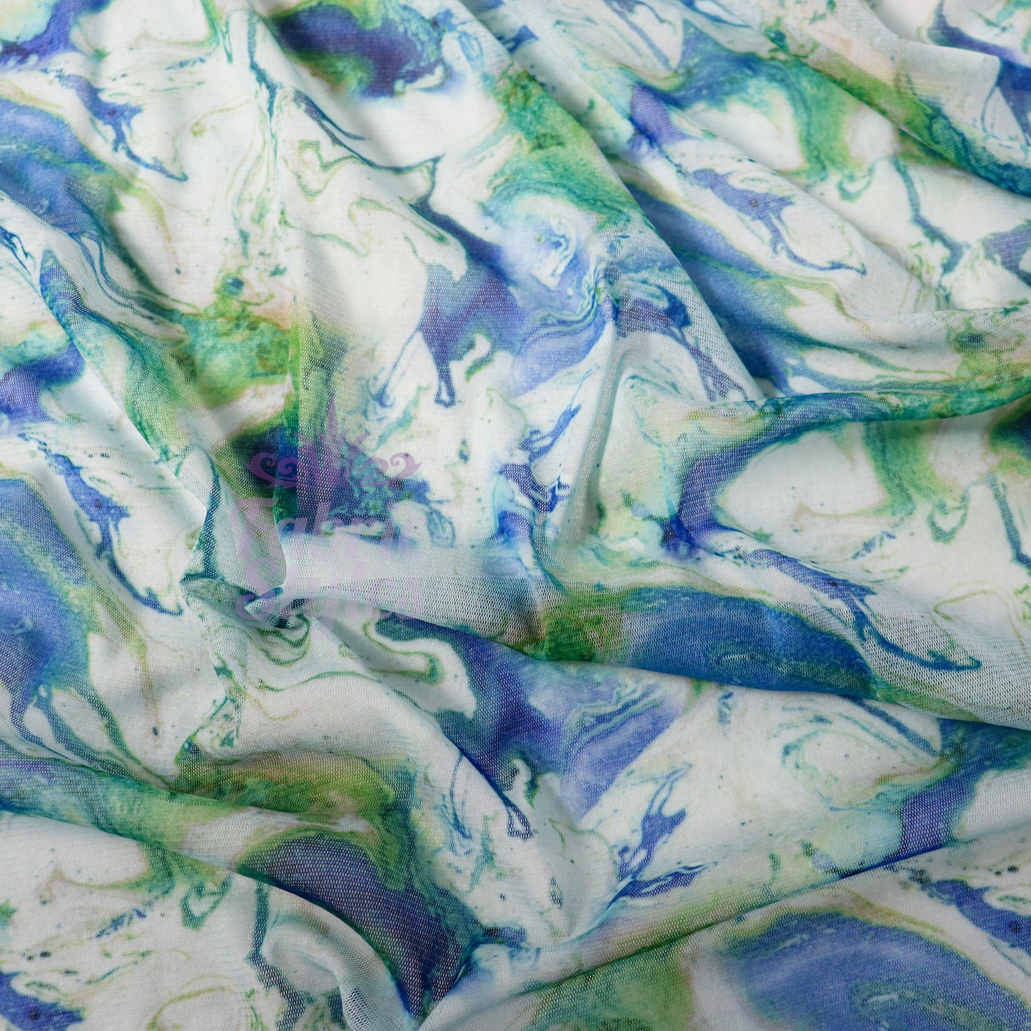 Blue Green Tie Dye Power Mesh Fabric