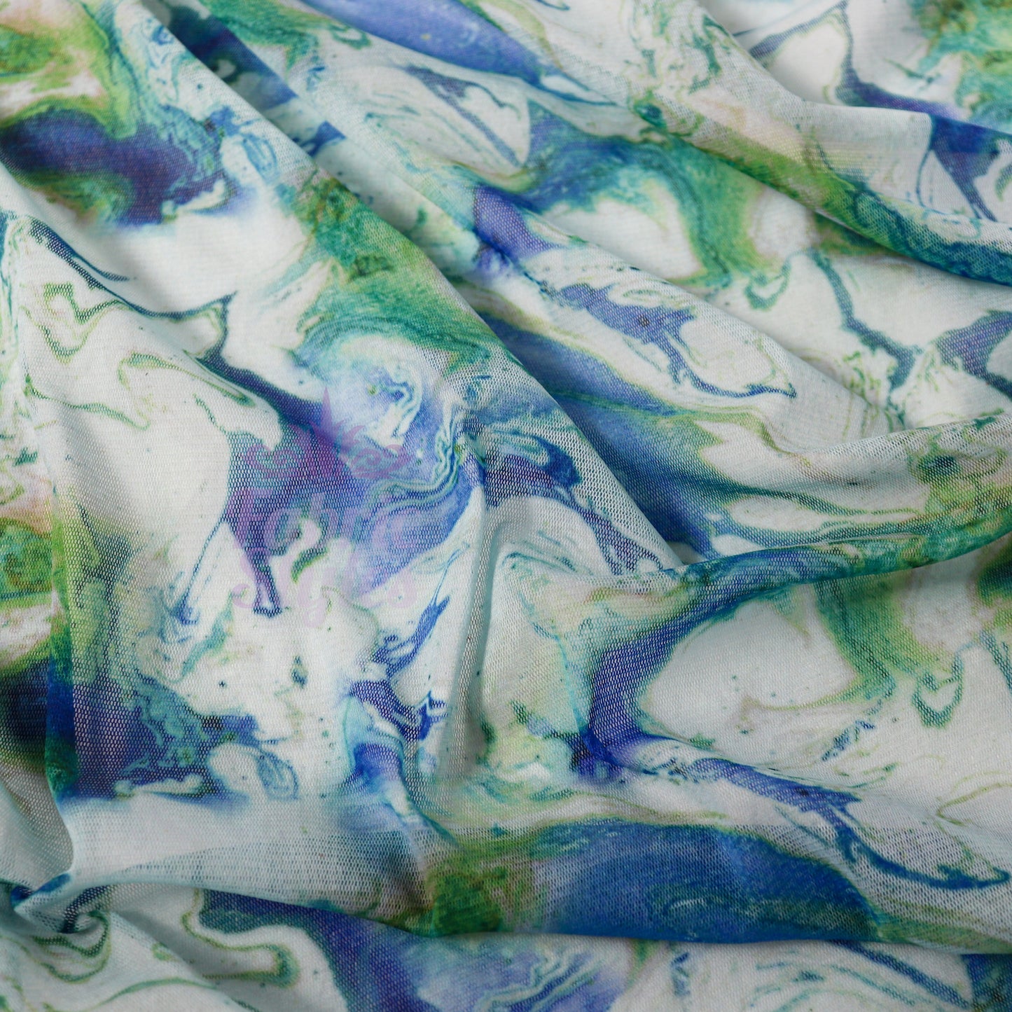 Blue Green Tie Dye Power Mesh Fabric