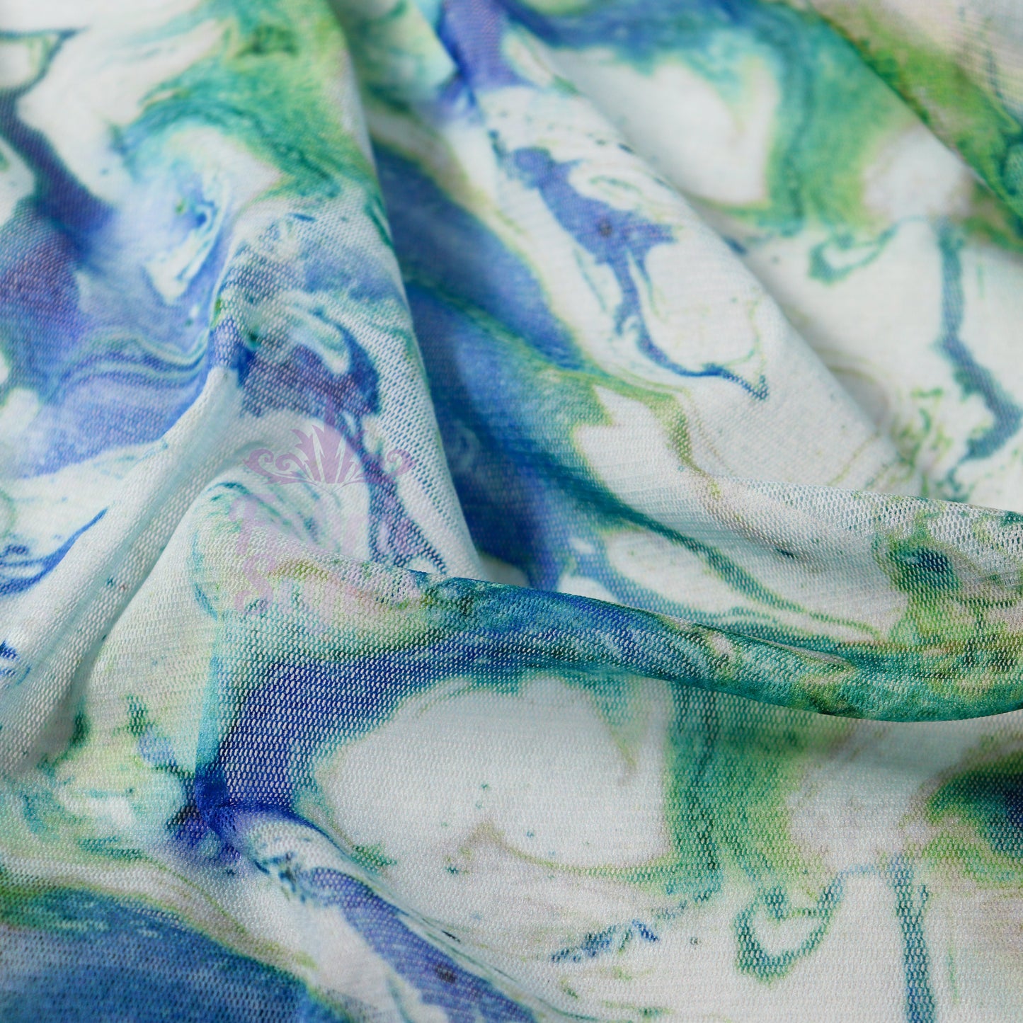 Blue Green Tie Dye Power Mesh Fabric