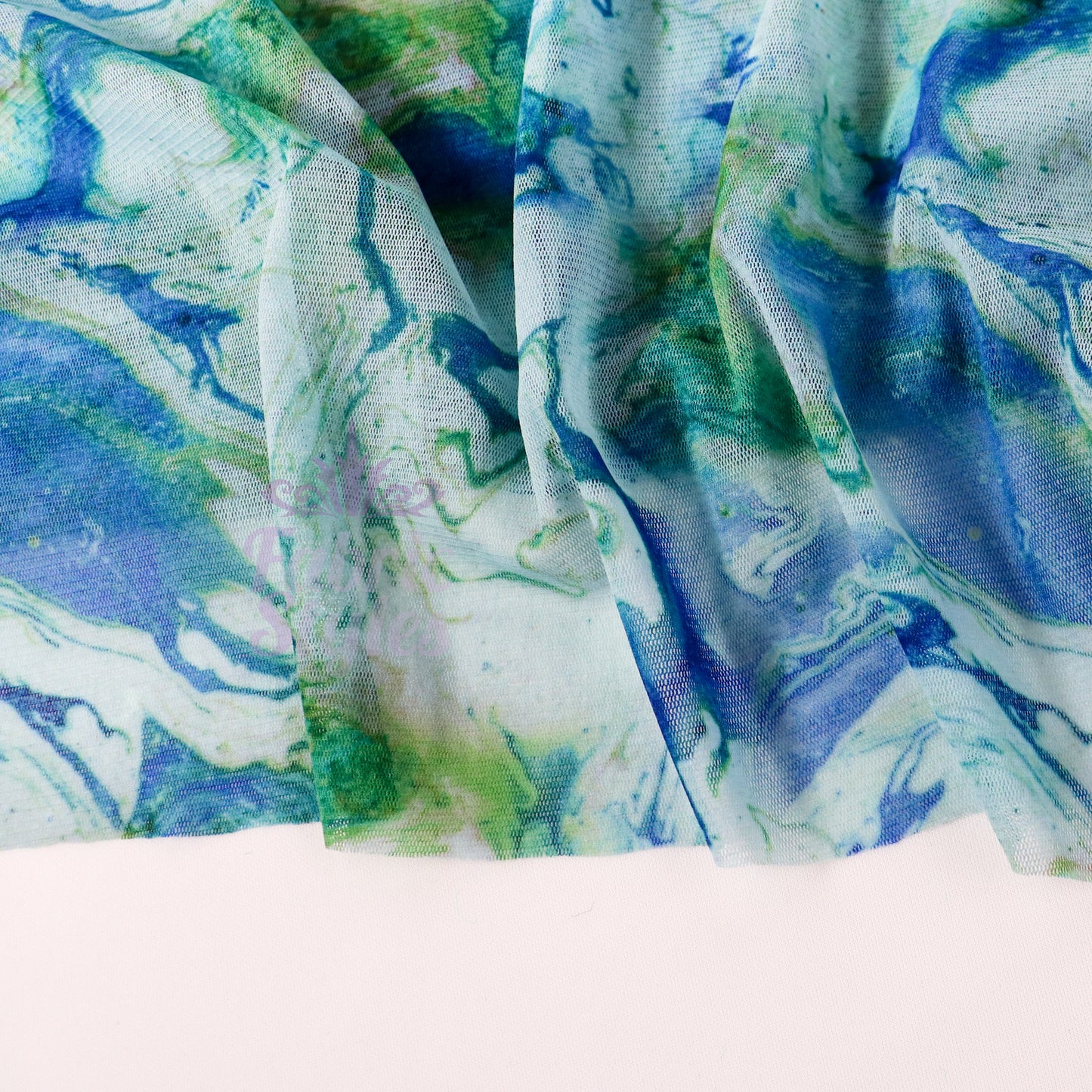 Blue Green Tie Dye Power Mesh Fabric