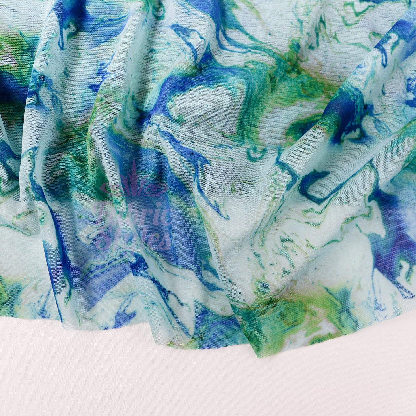 Blue Green Tie Dye Power Mesh Fabric