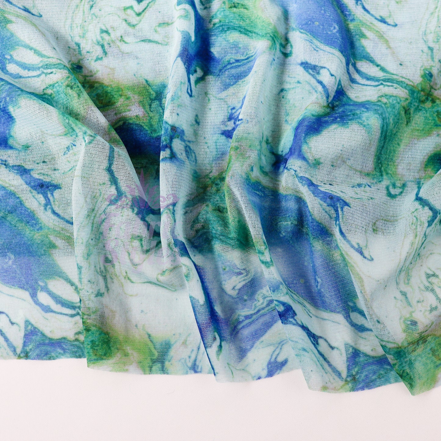 Blue Green Tie Dye Power Mesh Fabric