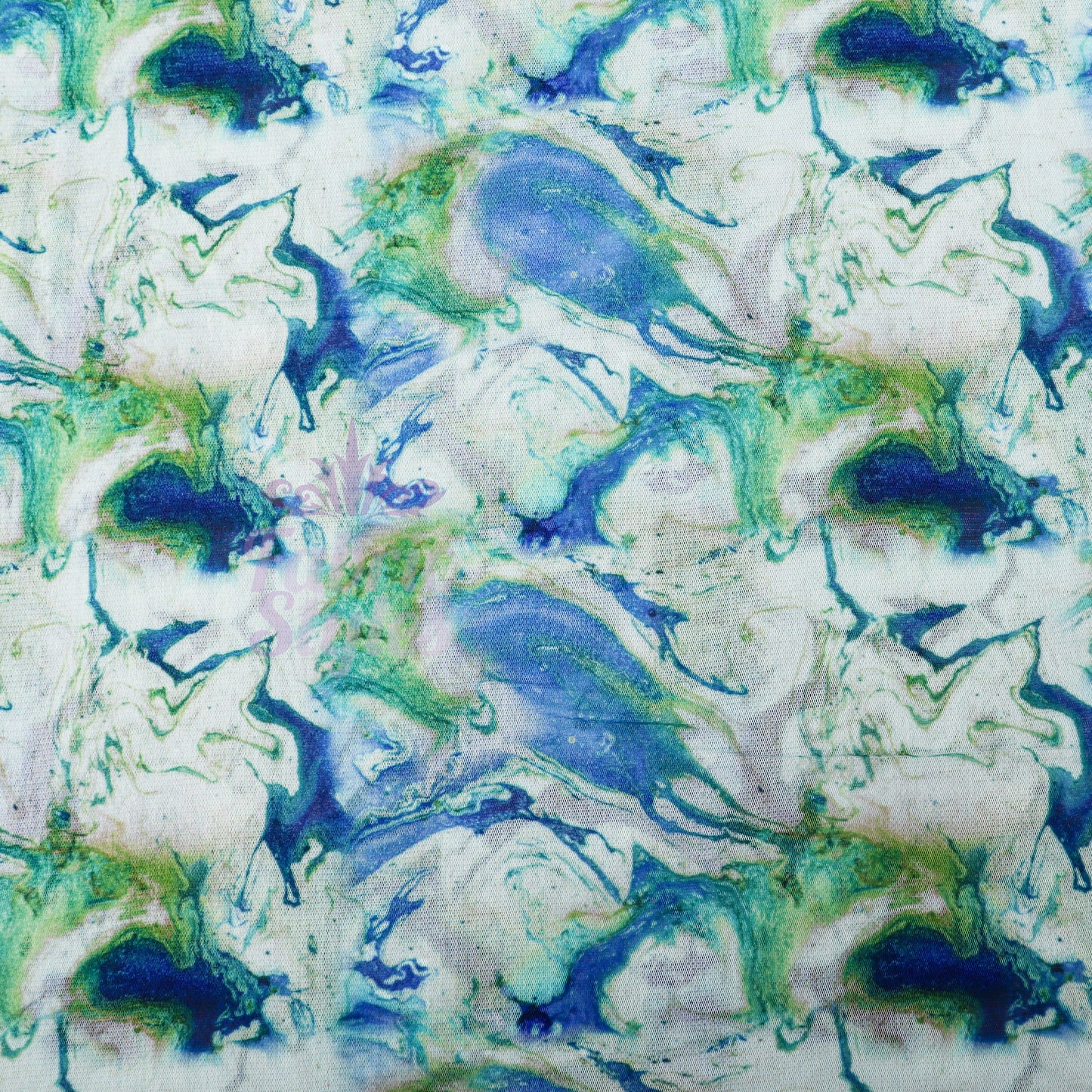 Blue Green Tie Dye Power Mesh Fabric