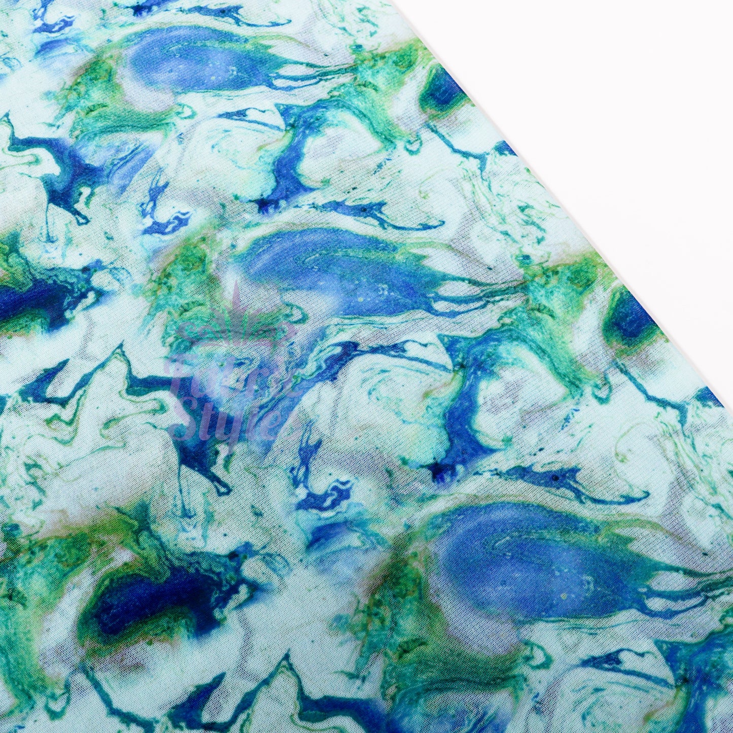 Blue Green Tie Dye Power Mesh Fabric