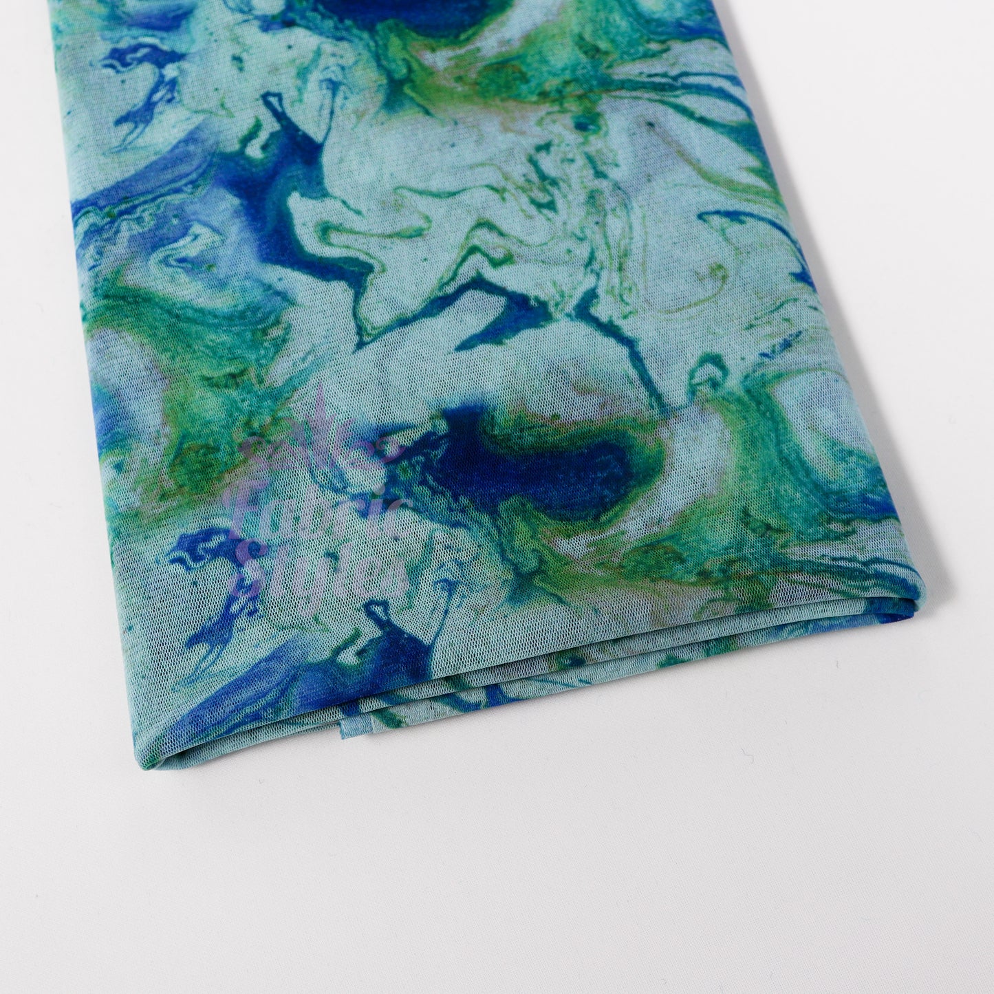 Blue Green Tie Dye Power Mesh Fabric