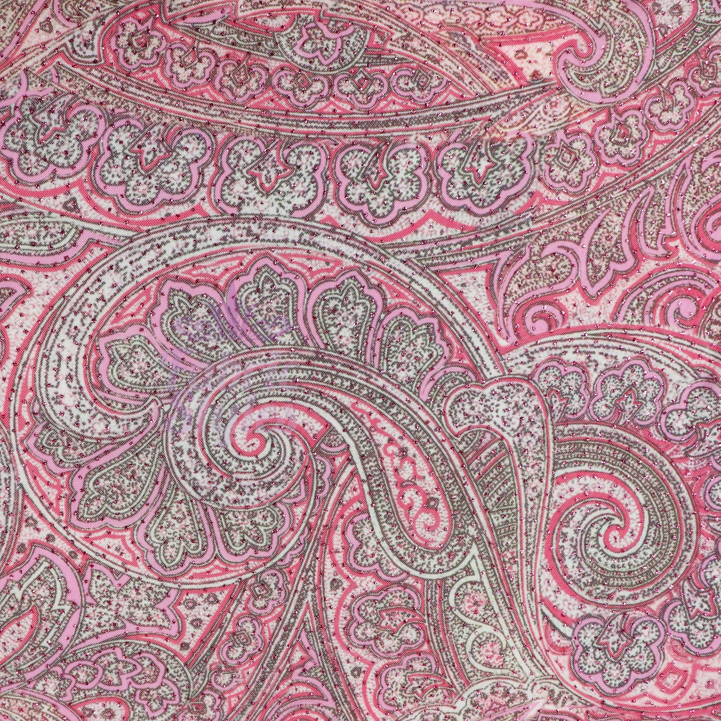 Red Glitter Paisley Power Mesh Fabric