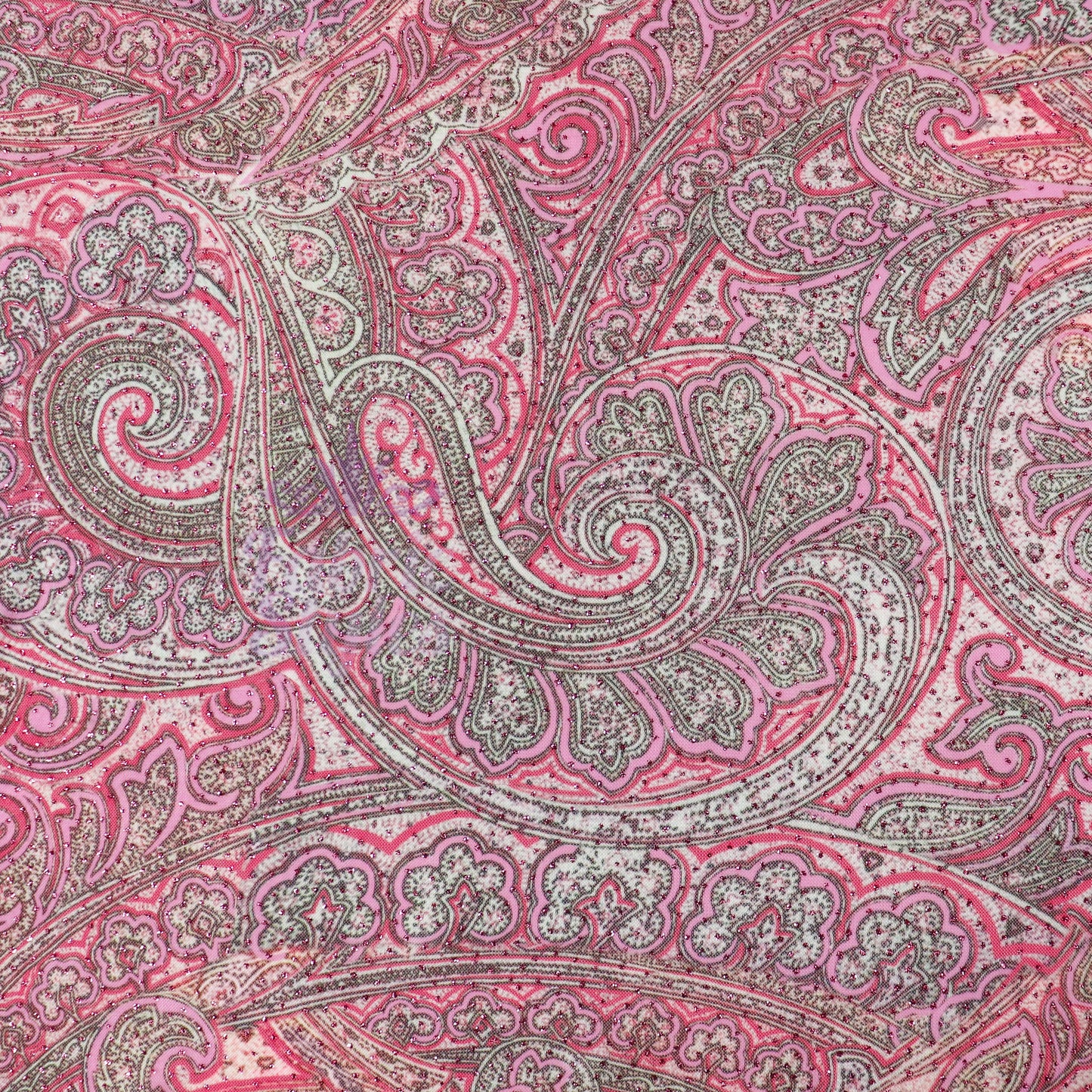 Red Glitter Paisley Power Mesh Fabric