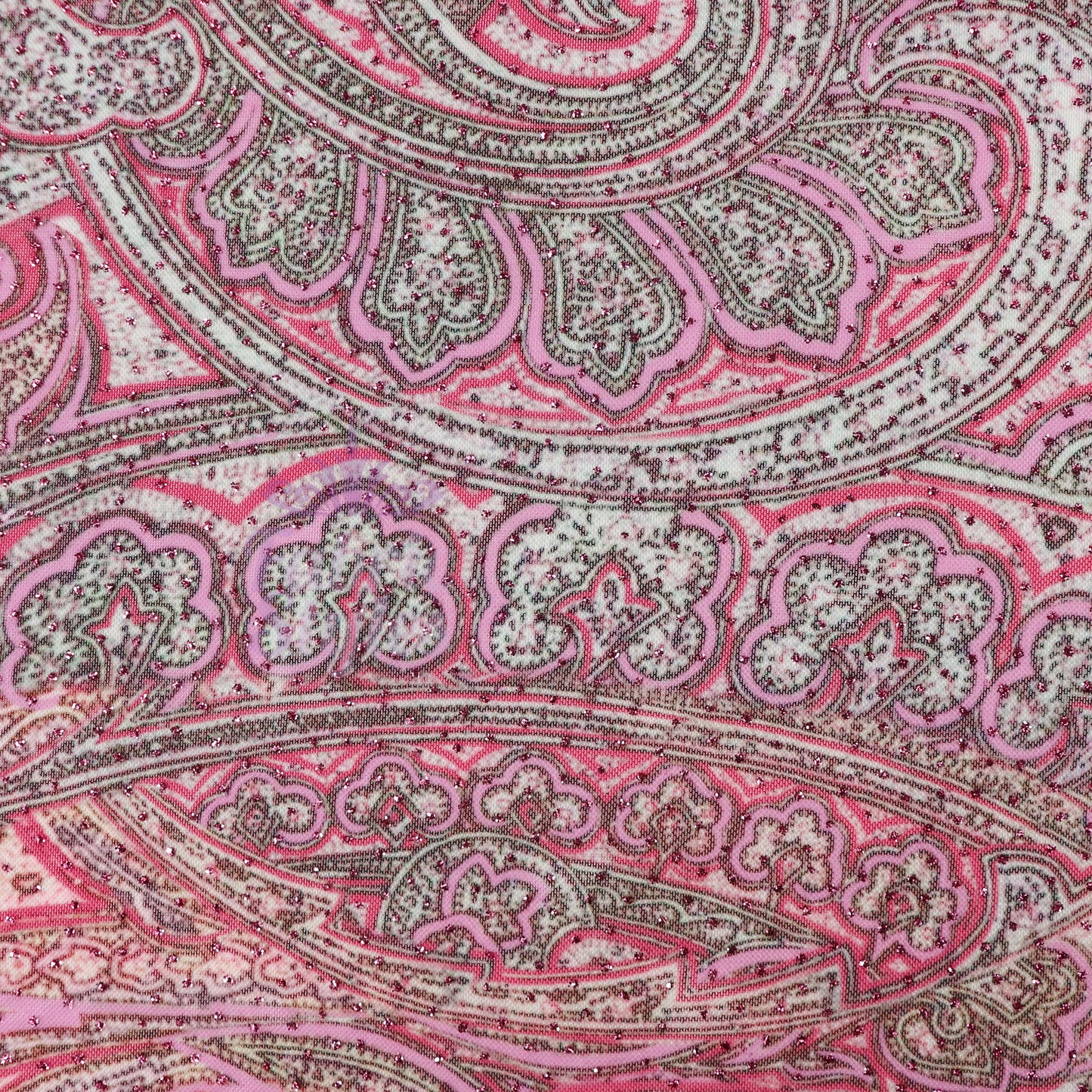 Red Glitter Paisley Power Mesh Fabric