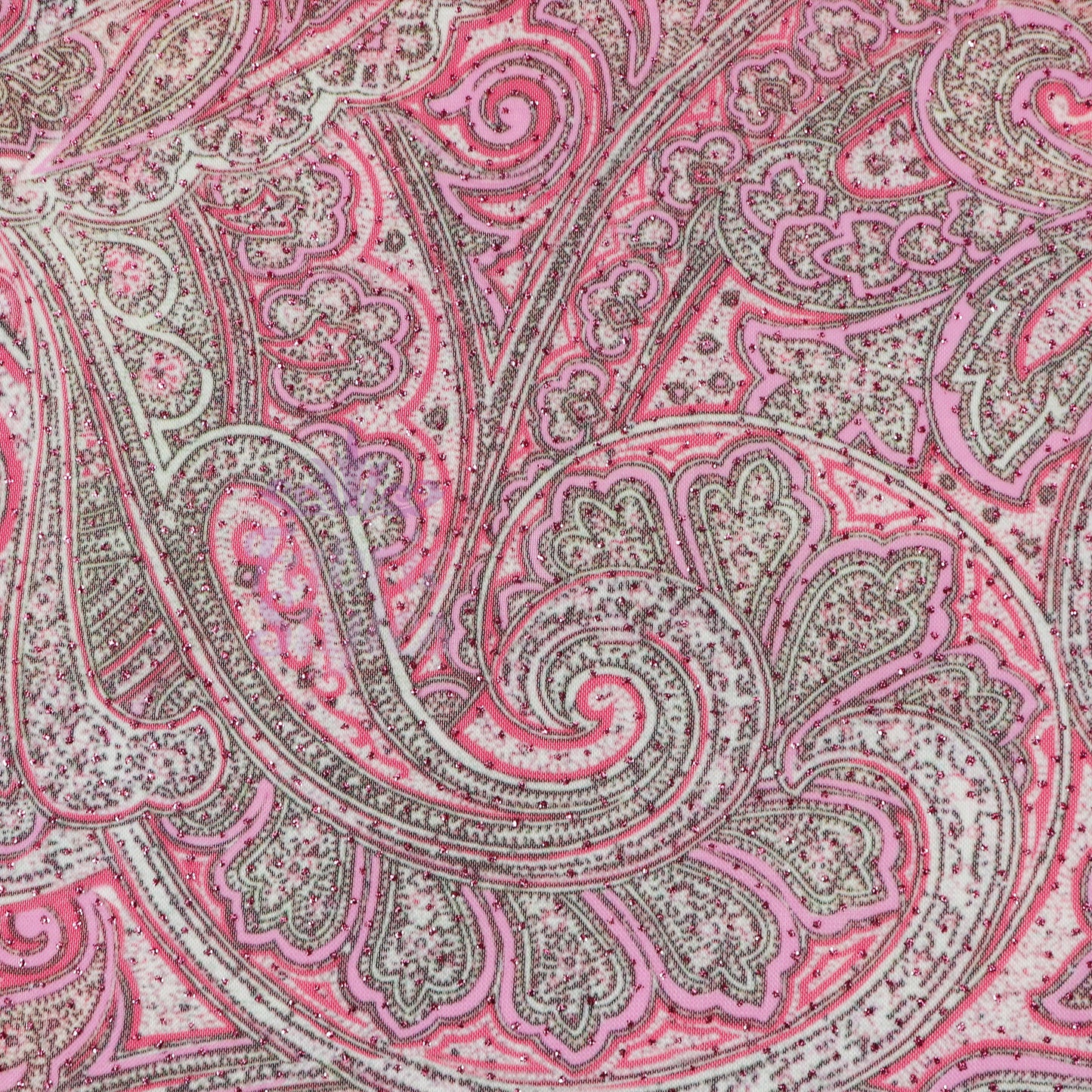 Red Glitter Paisley Power Mesh Fabric