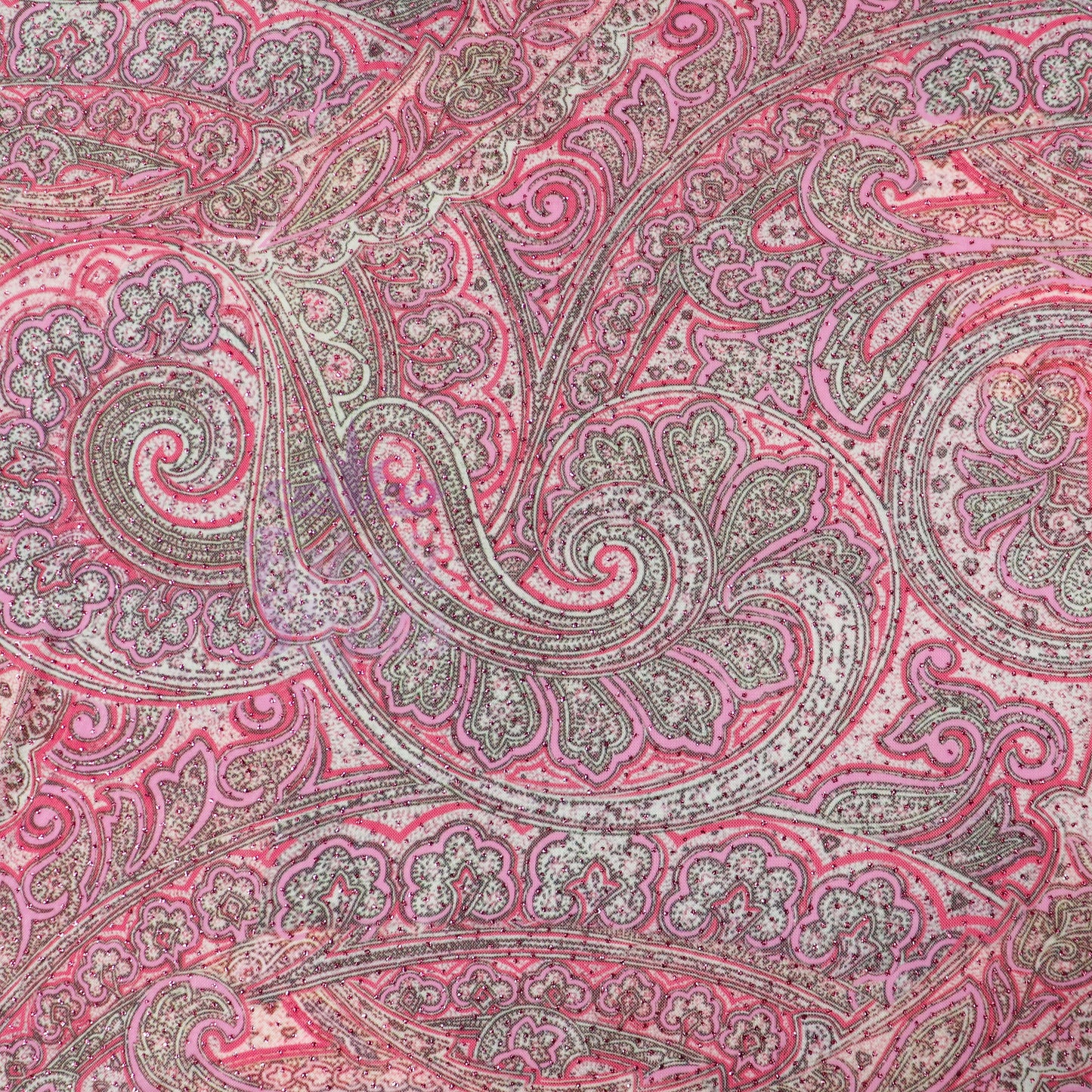 Red Glitter Paisley Power Mesh Fabric