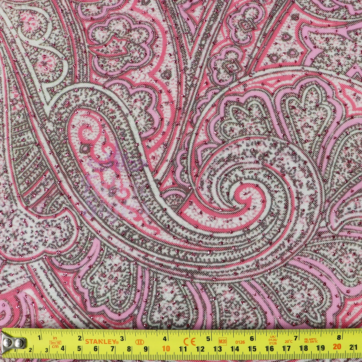 Red Glitter Paisley Power Mesh Fabric