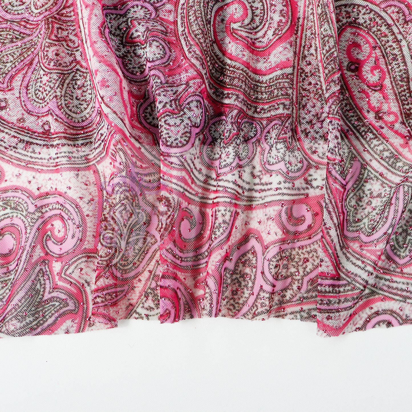 Red Glitter Paisley Power Mesh Fabric