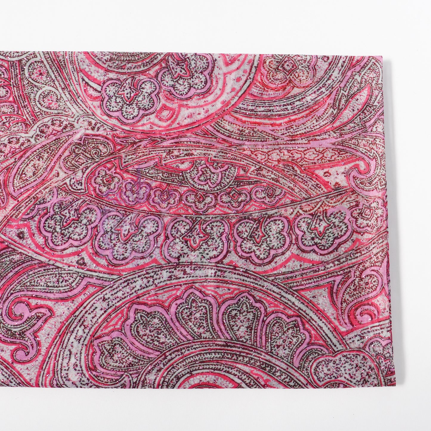 Red Glitter Paisley Power Mesh Fabric