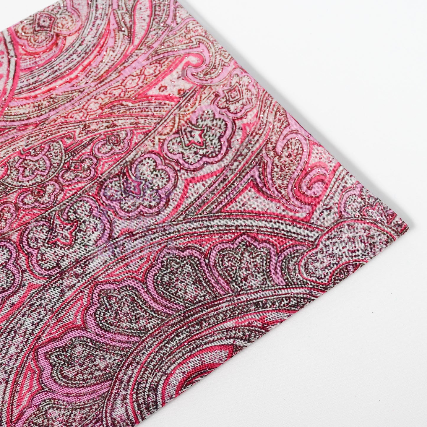 Red Glitter Paisley Power Mesh Fabric