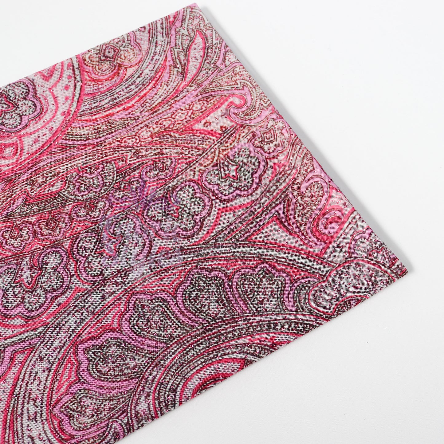 Red Glitter Paisley Power Mesh Fabric