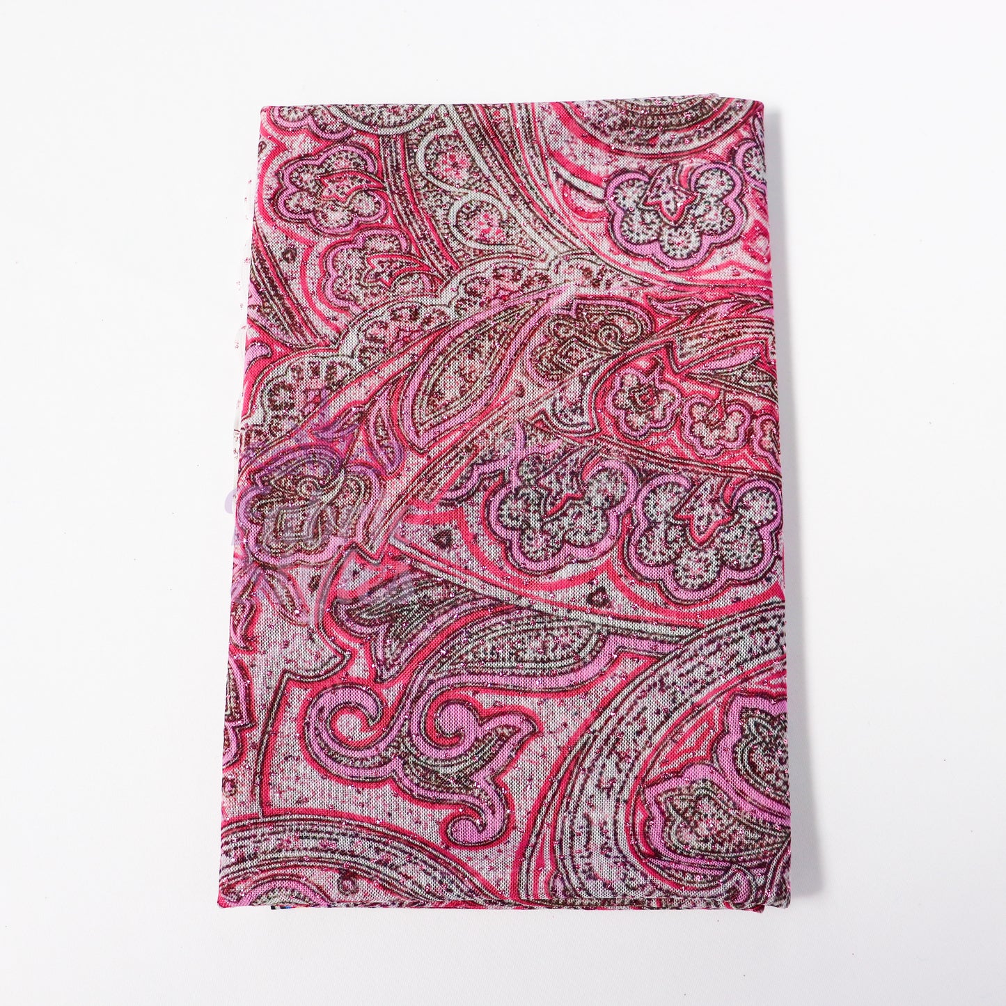 Red Glitter Paisley Power Mesh Fabric