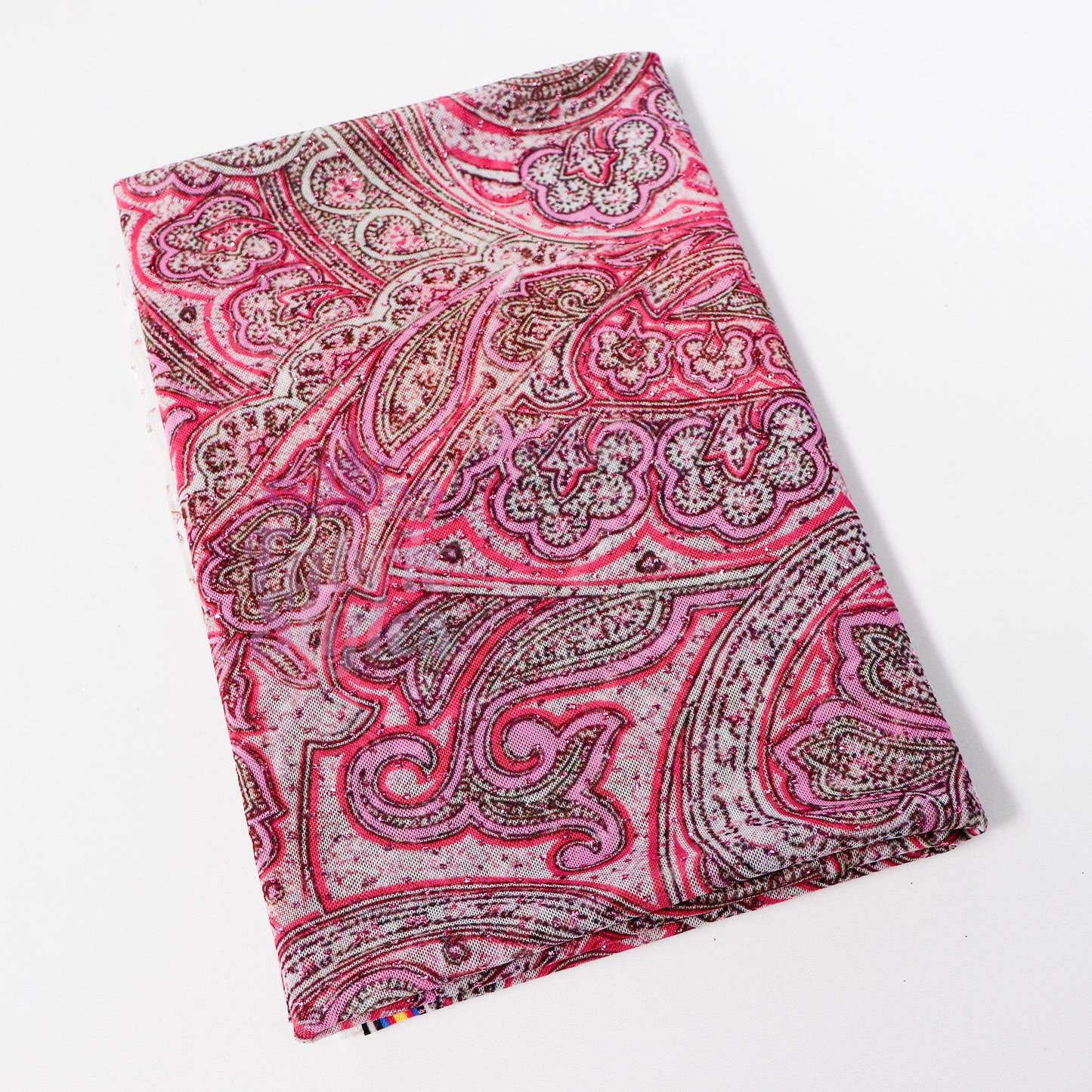 Red Glitter Paisley Power Mesh Fabric