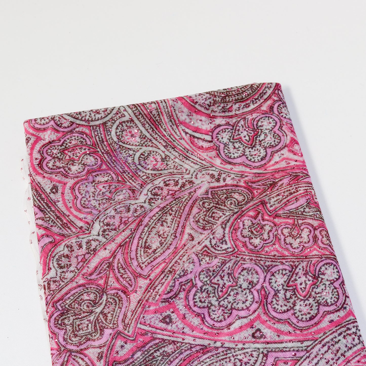 Red Glitter Paisley Power Mesh Fabric