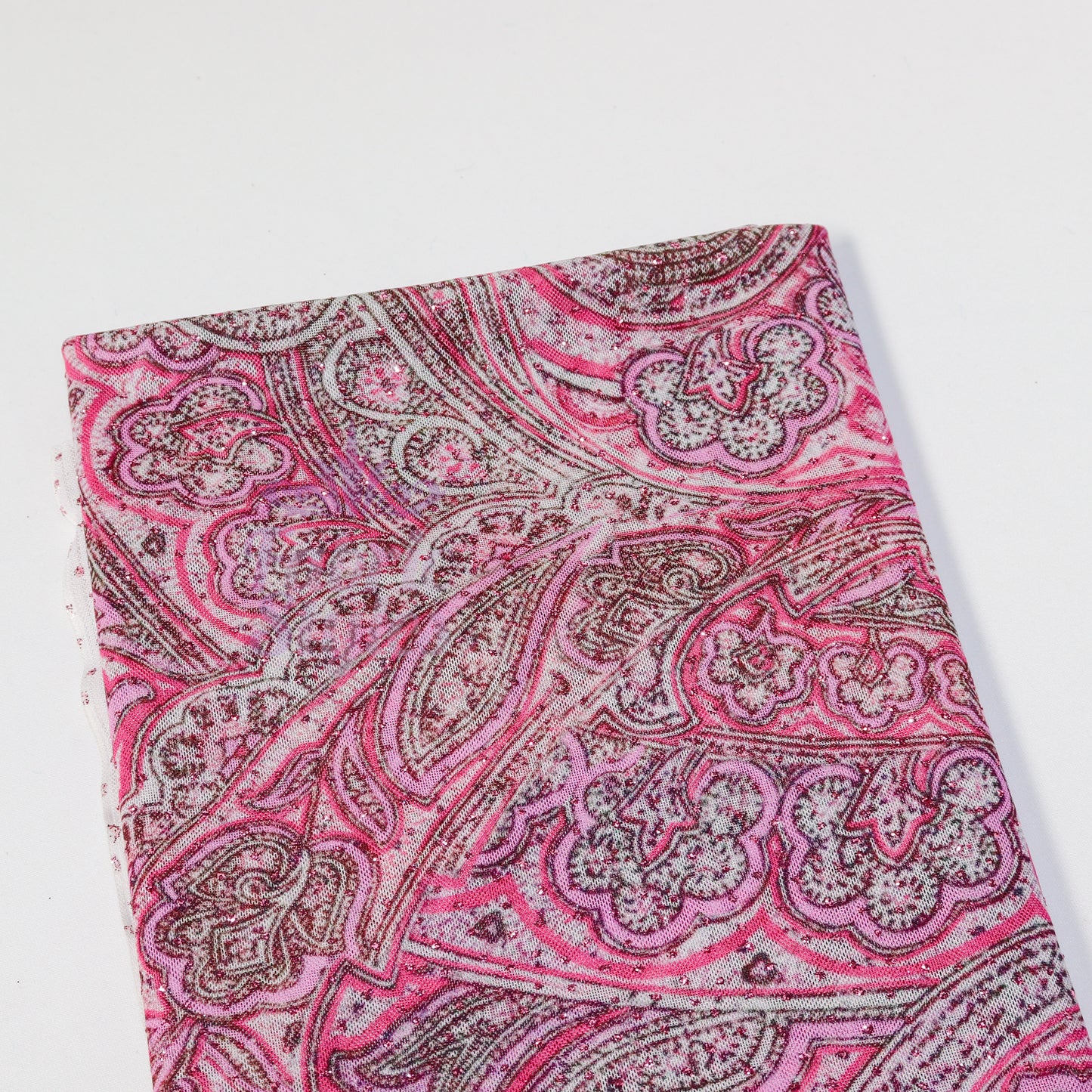 Red Glitter Paisley Power Mesh Fabric