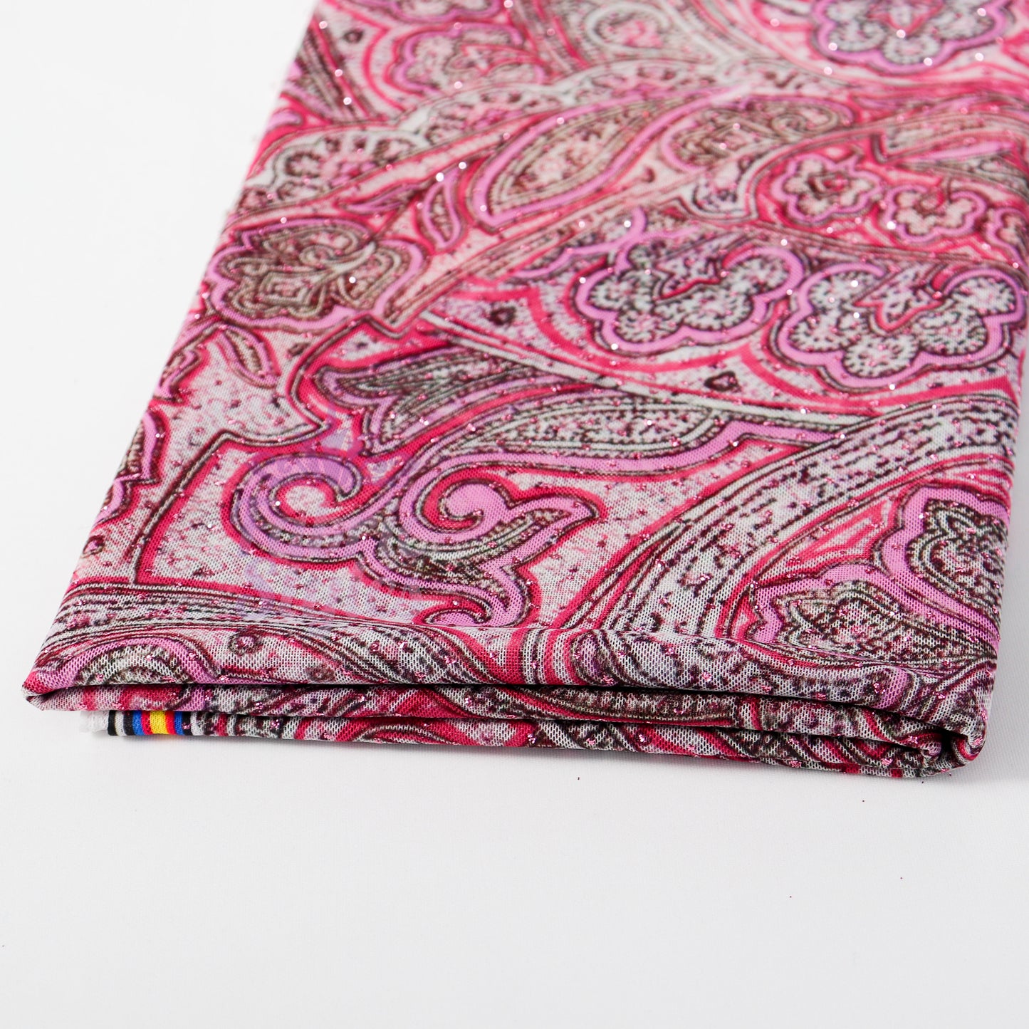 Red Glitter Paisley Power Mesh Fabric