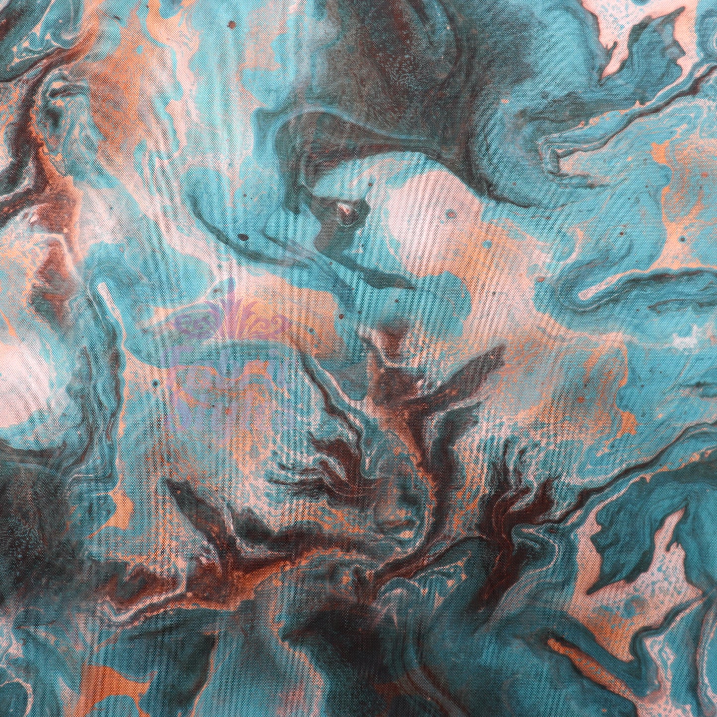 Blue Orange Marble Power Mesh Fabric
