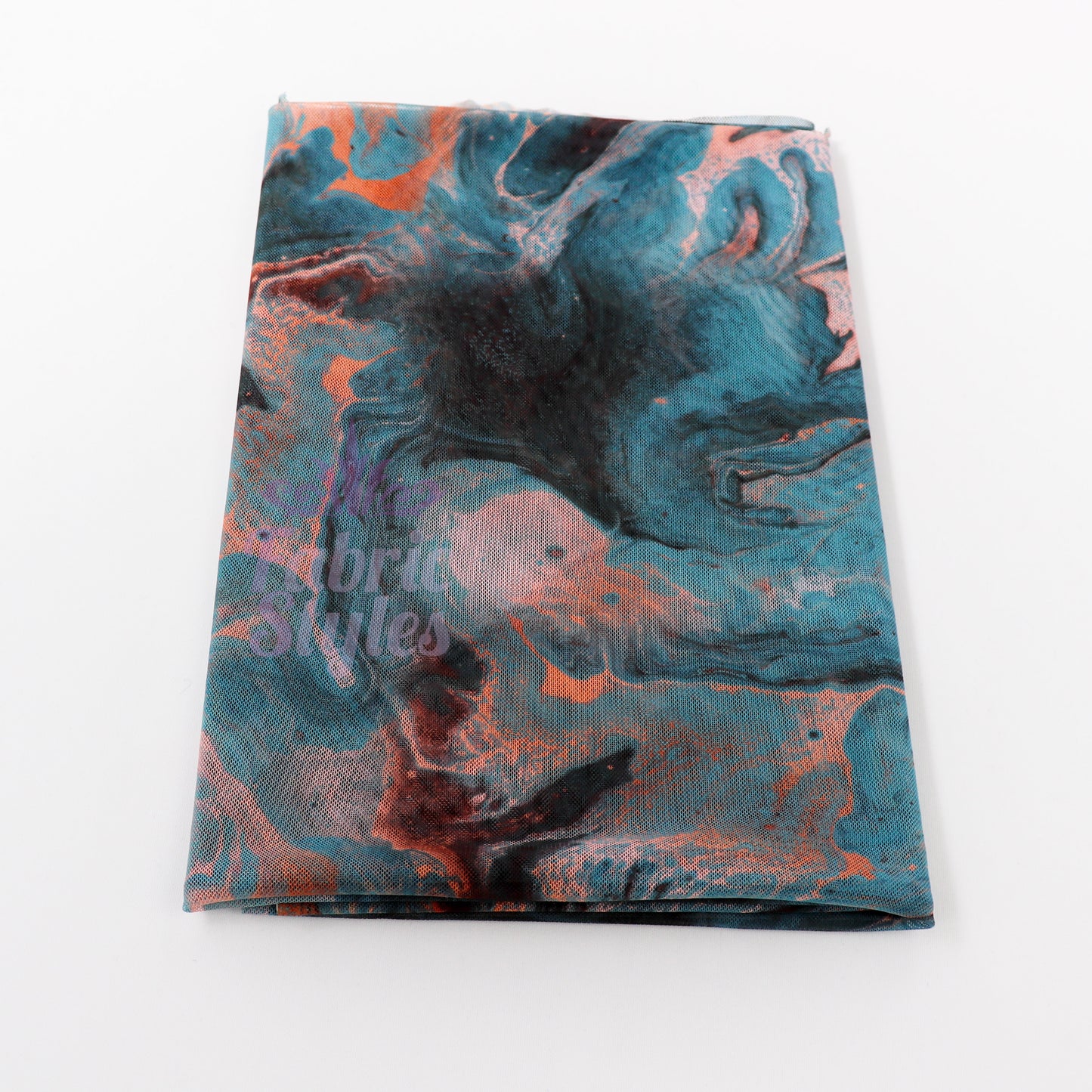 Blue Orange Marble Power Mesh Fabric