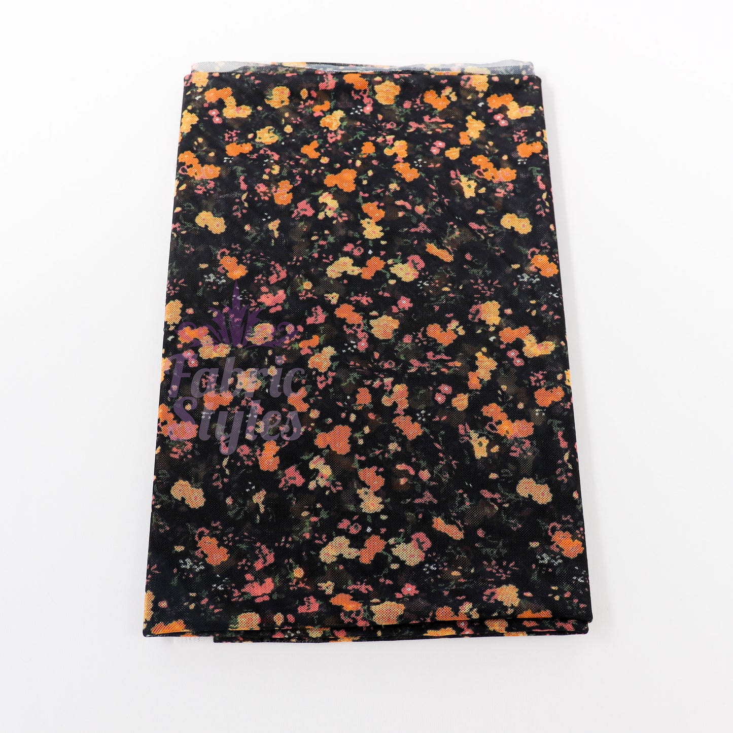 Ditsy Orange Floral Power Mesh Fabric
