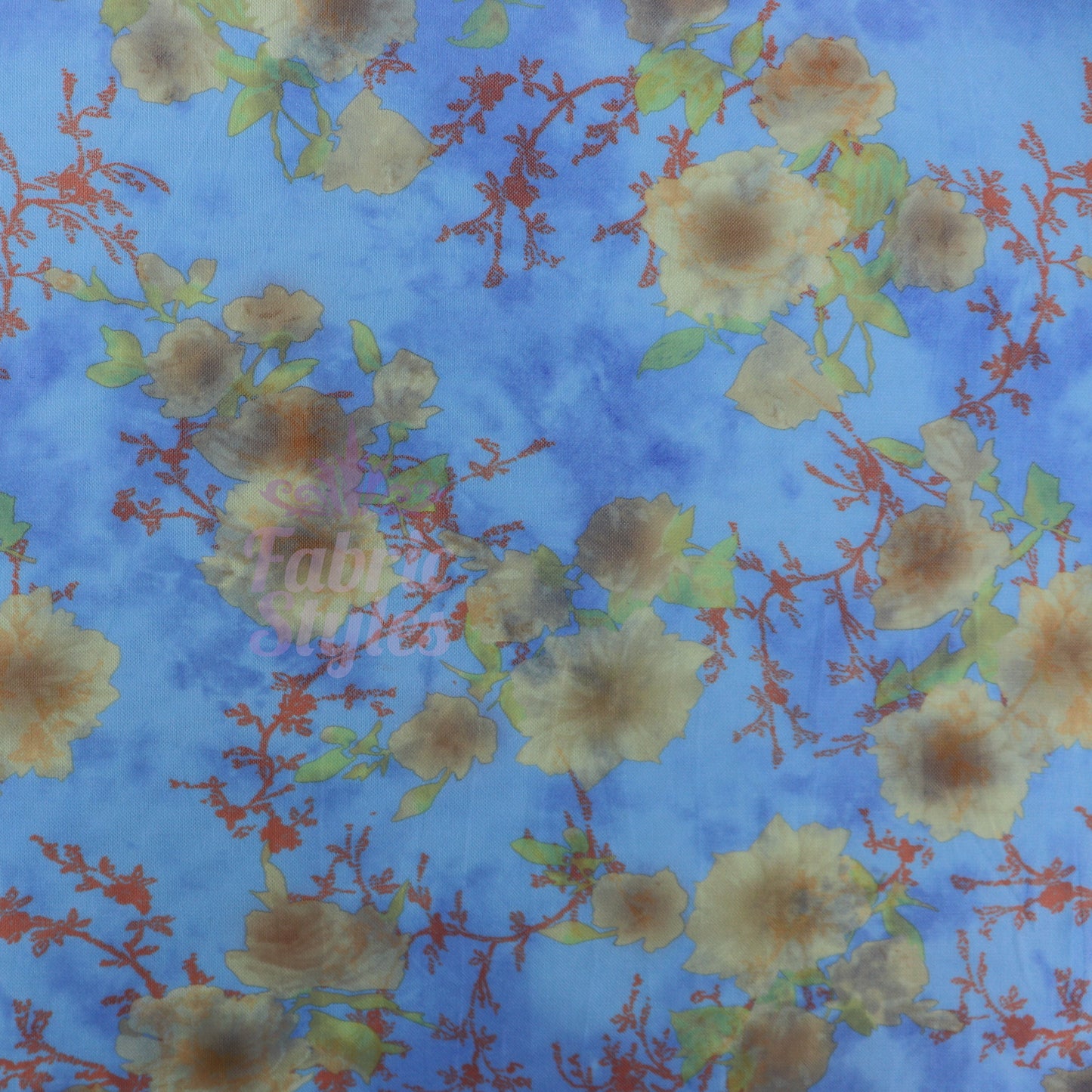 Blue Floral Power Mesh Fabric