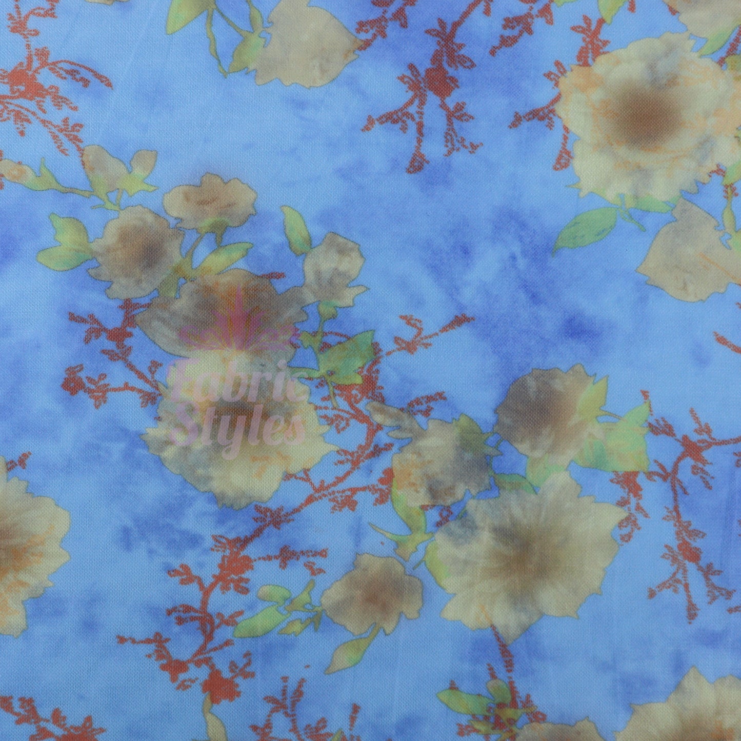 Blue Floral Power Mesh Fabric