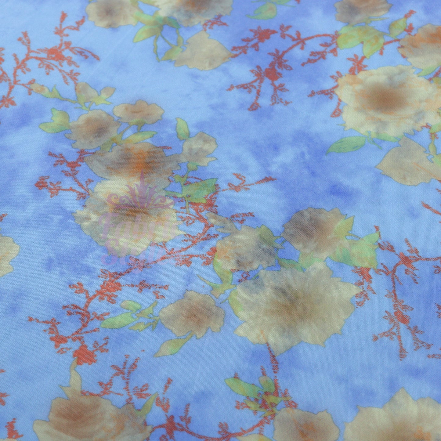 Blue Floral Power Mesh Fabric