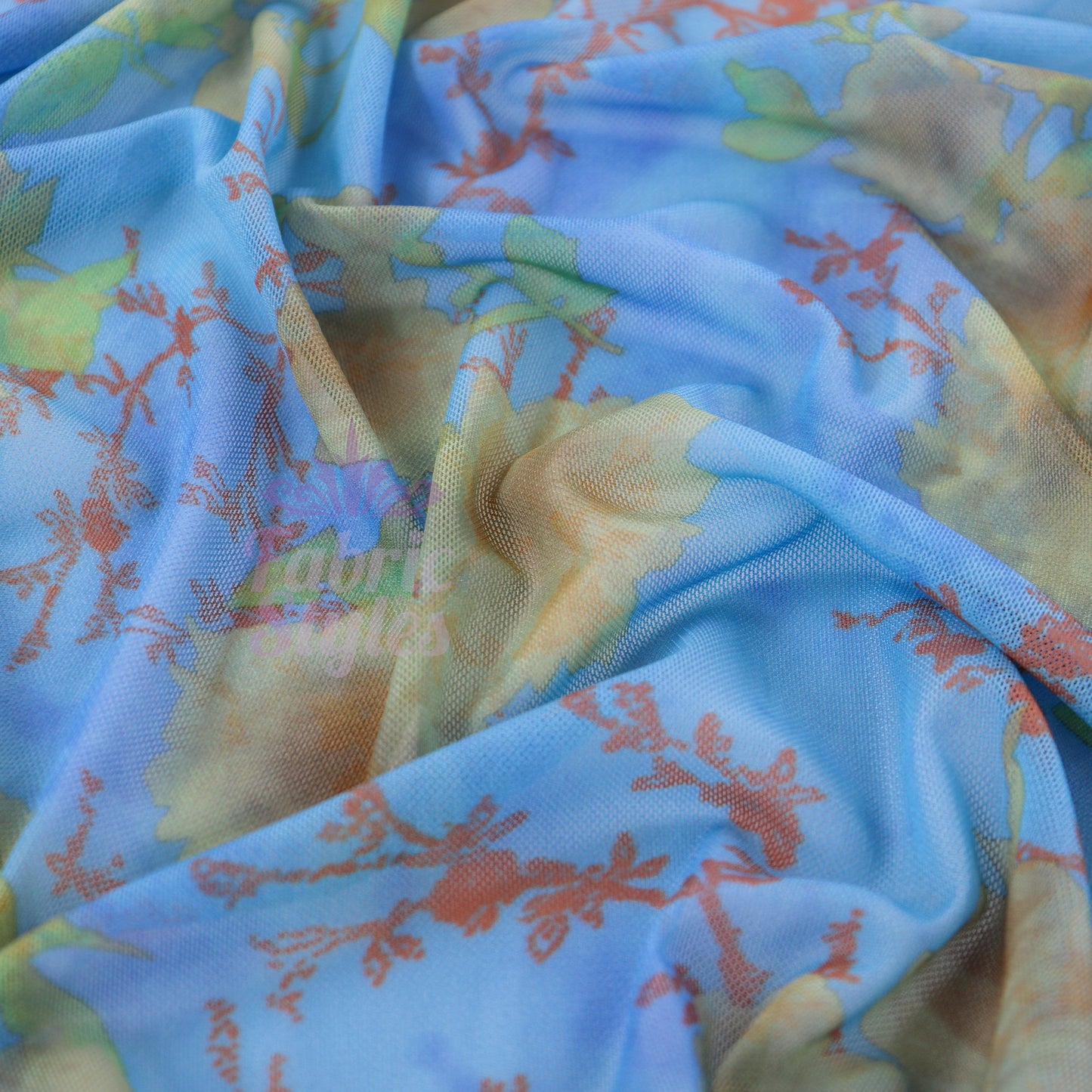 Blue Floral Power Mesh Fabric